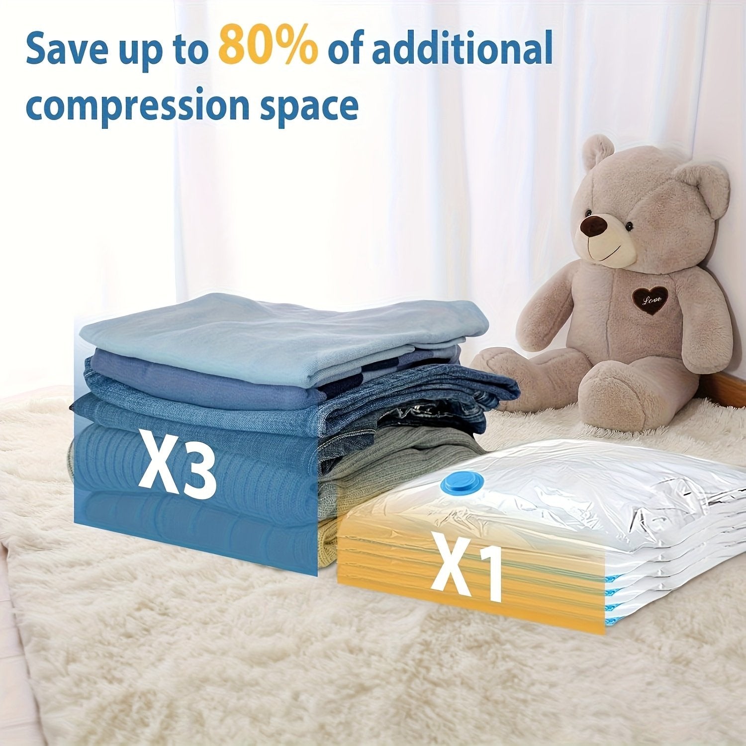 Mixed size vacuum storage bag set 3 large plus 3 extra large