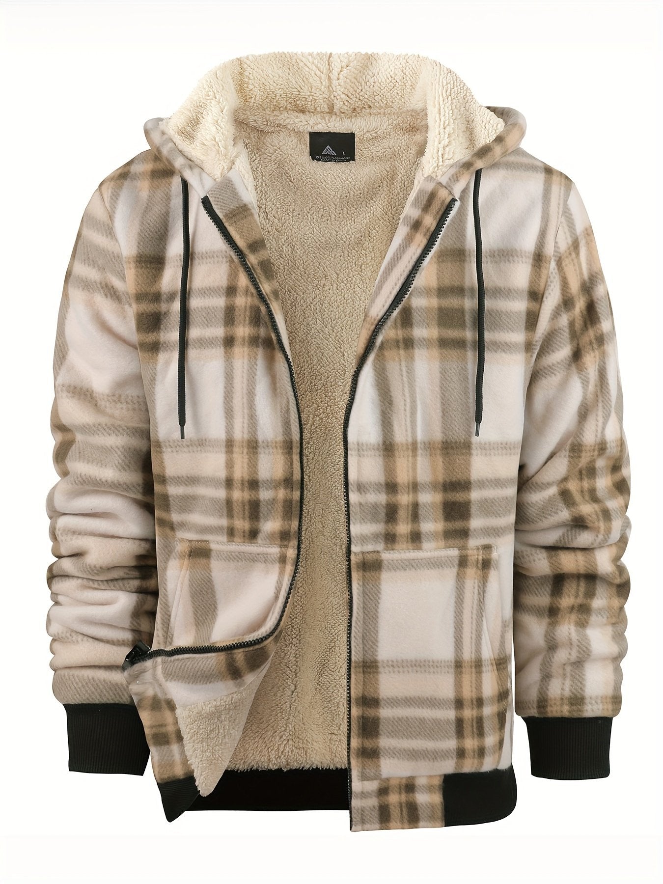 Men's casual sherpa plaid hooded jacket for cold UK winter weather