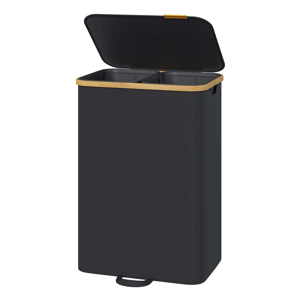 Laundry Basket with Lid, Laundry Collector, Laundry Sorter, Removable Laundry Bag, 2 Compartments, 150 Litres, Black - image 1