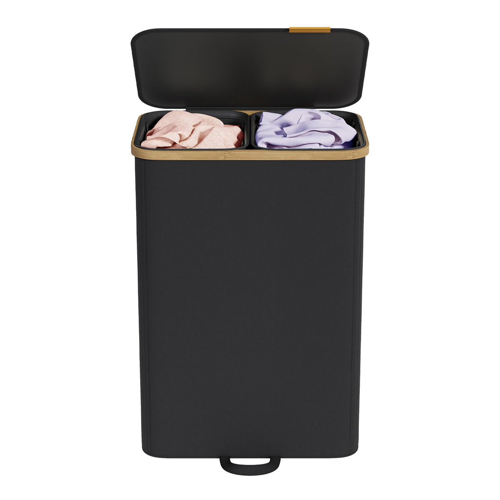 Laundry Basket with Lid, Laundry Collector, Laundry Sorter, Removable Laundry Bag, 2 Compartments, 150 Litres, Black - image 2