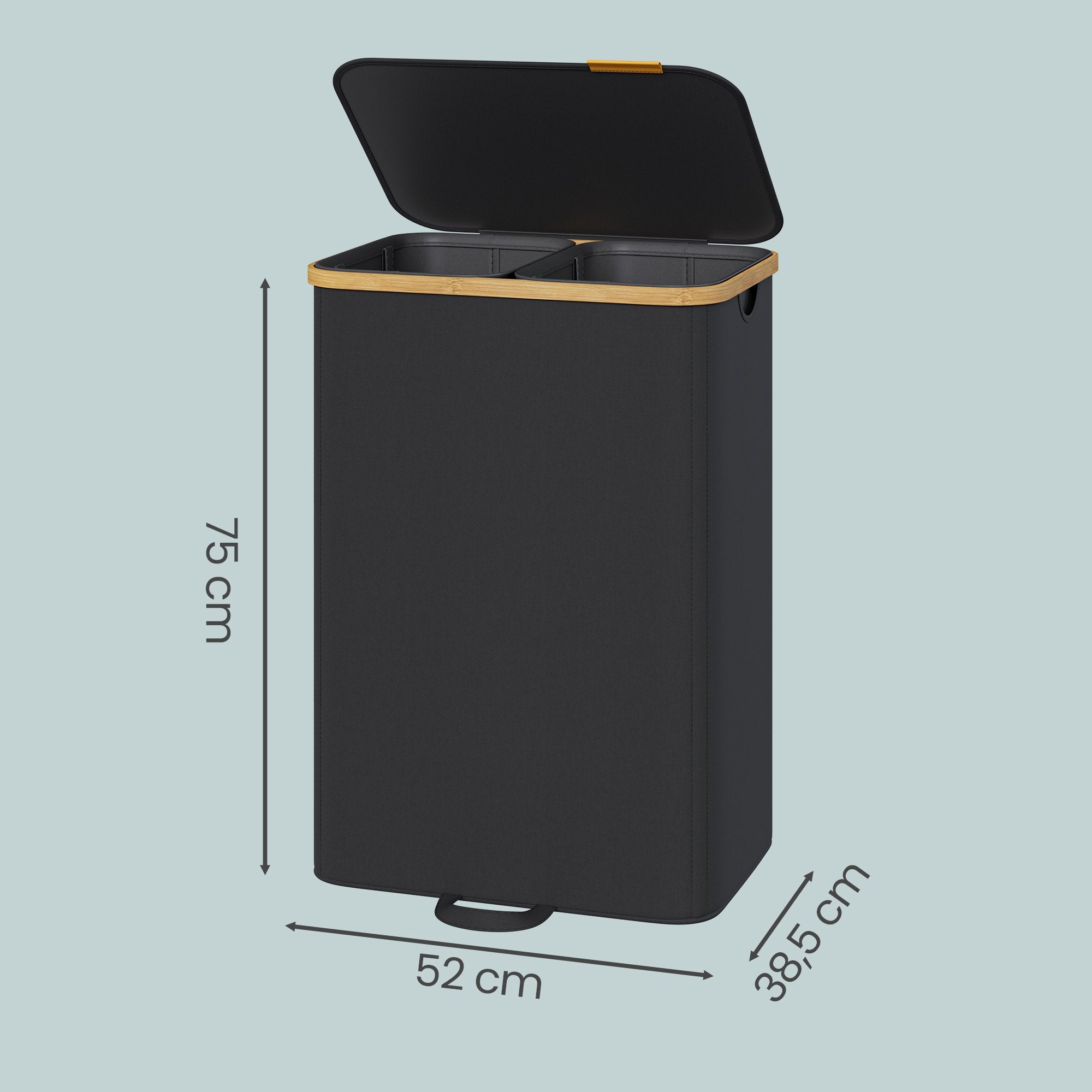 Laundry Basket with Lid, Laundry Collector, Laundry Sorter, Removable Laundry Bag, 2 Compartments, 150 Litres, Black - image 3