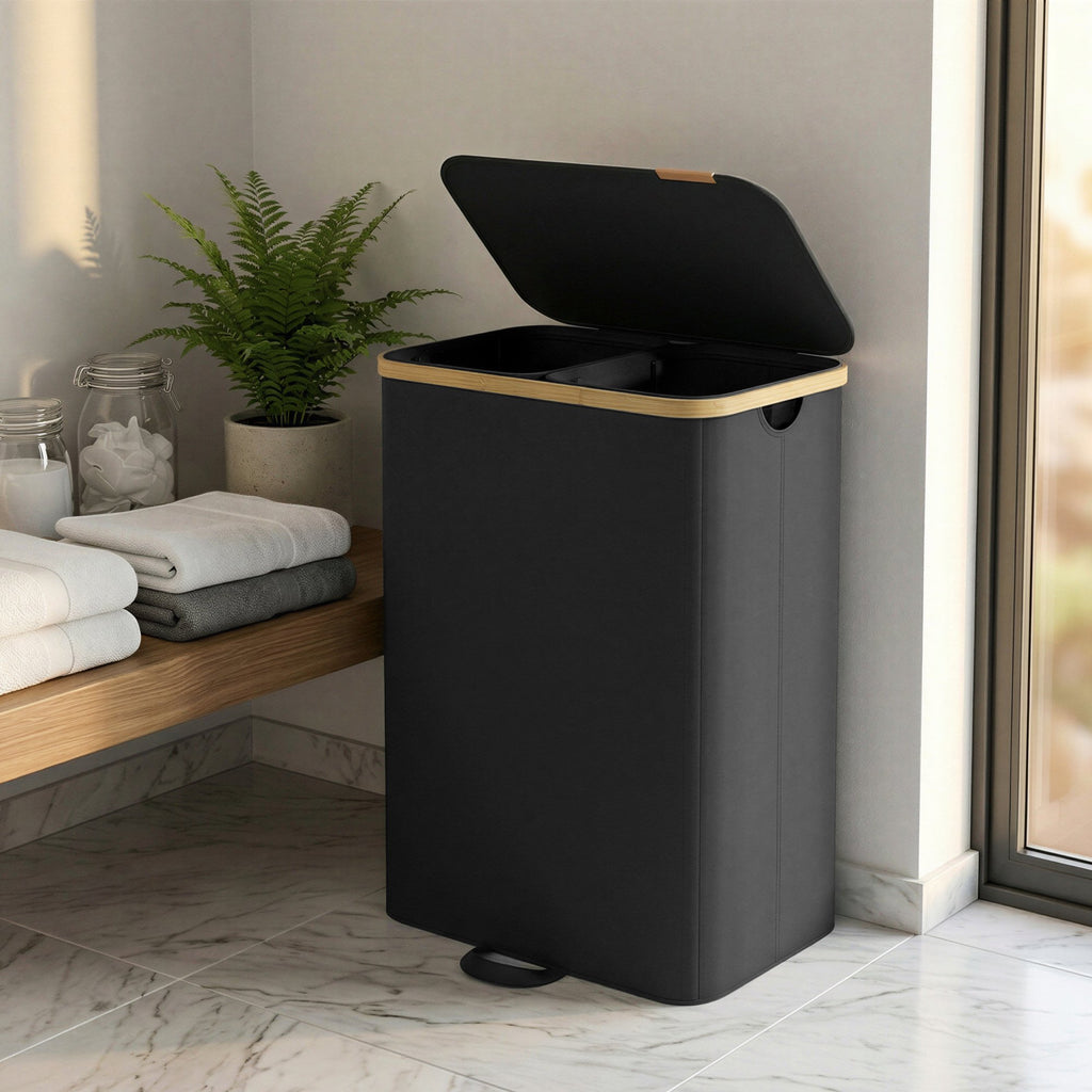 Laundry Basket with Lid, Laundry Collector, Laundry Sorter, Removable Laundry Bag, 2 Compartments, 150 Litres, Black - image 4