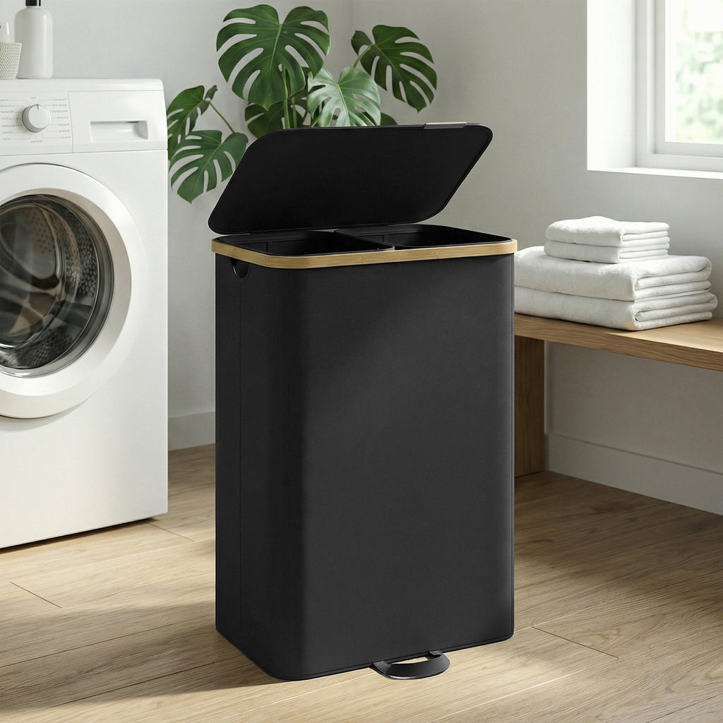 Laundry Basket with Lid, Laundry Collector, Laundry Sorter, Removable Laundry Bag, 2 Compartments, 150 Litres, Black - image 5