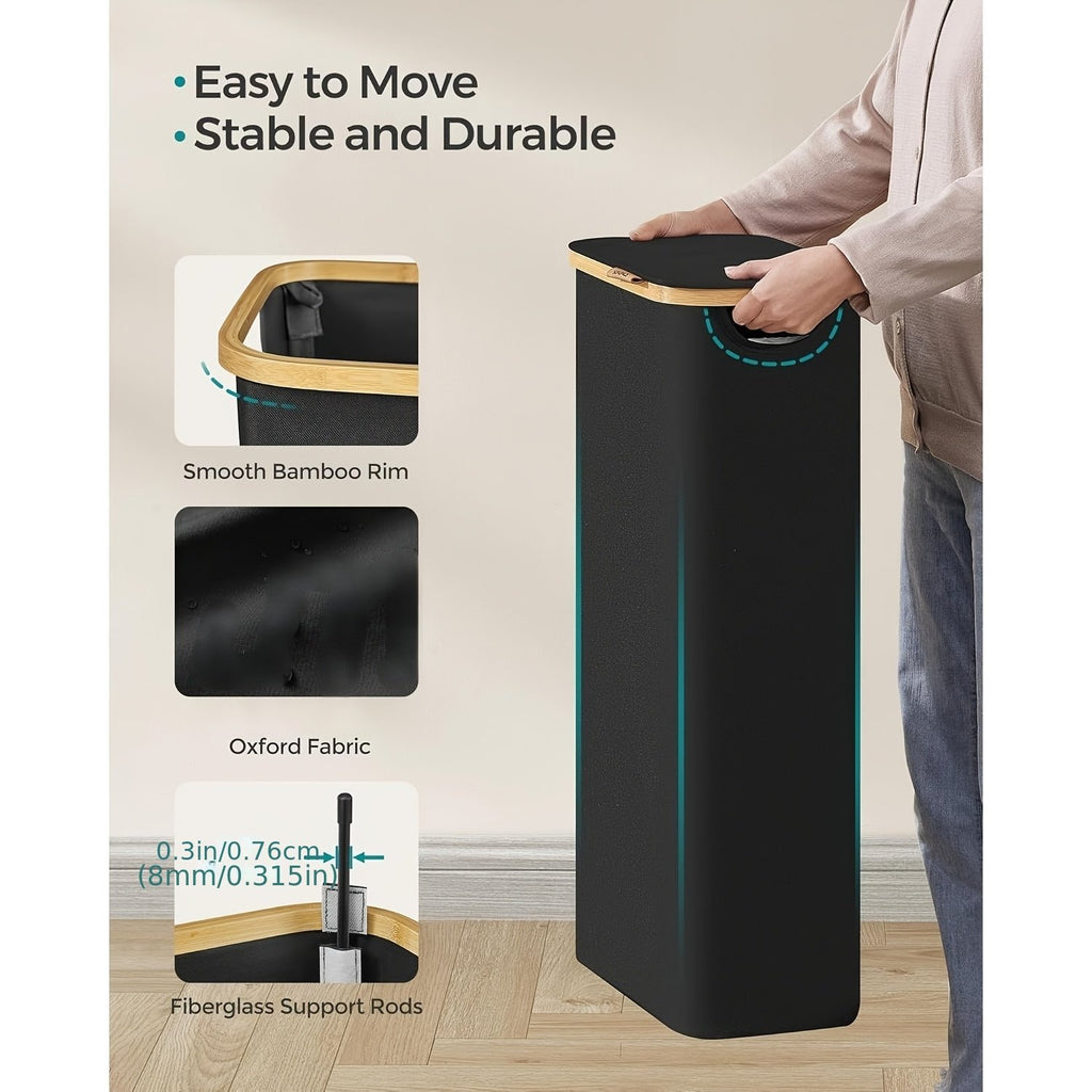 Laundry Hamper With Lid, Slim Laundry Basket, 17.2 Gallons (65L), Space-Saving, Removable Mesh Liner, Bamboo Handles, Collapsible, 41.91 X 22.61 X 70.61 cm, Ink Black ULCB506B01 - image 5