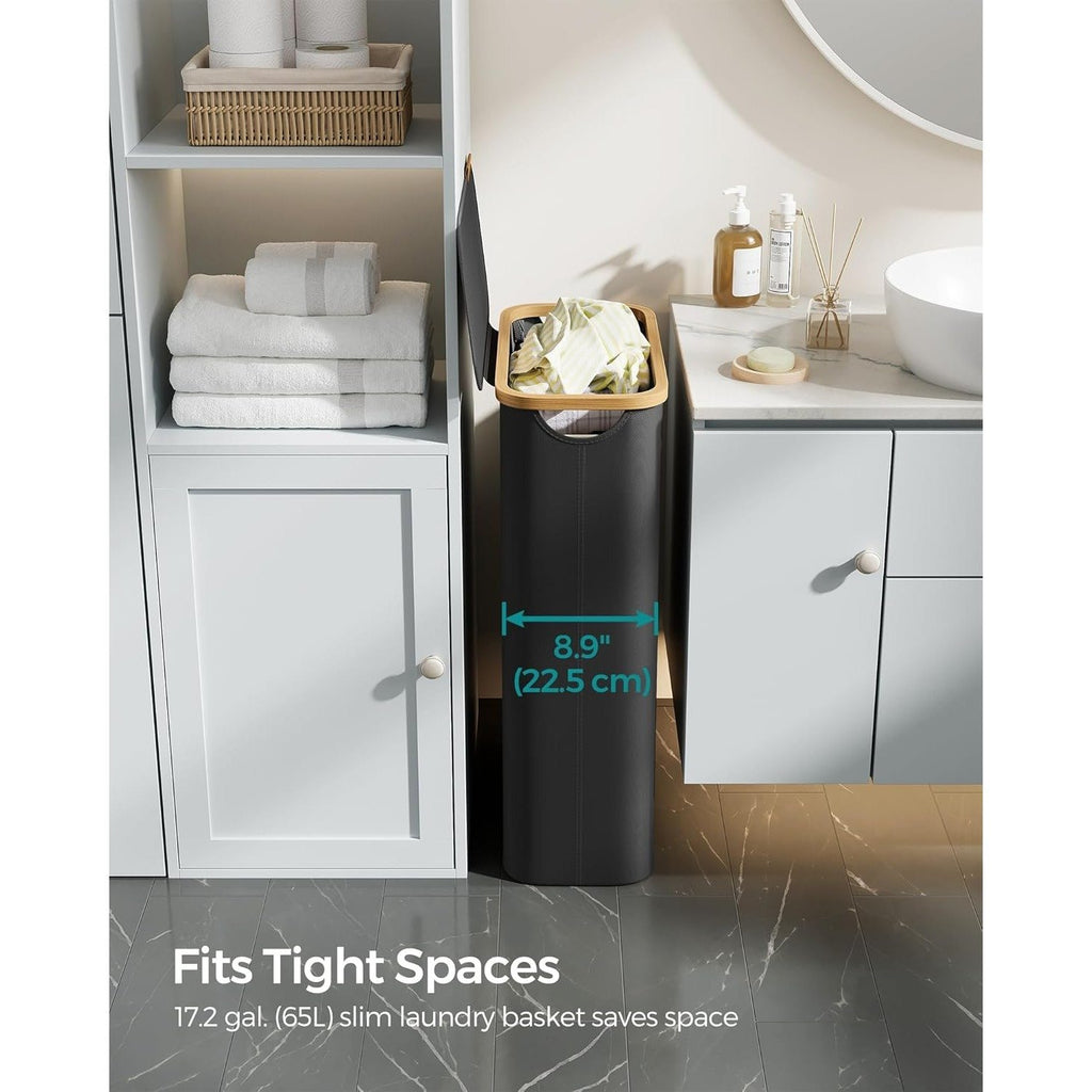 Laundry Hamper With Lid, Slim Laundry Basket, 17.2 Gallons (65L), Space-Saving, Removable Mesh Liner, Bamboo Handles, Collapsible, 41.91 X 22.61 X 70.61 cm, Ink Black ULCB506B01 - image 6
