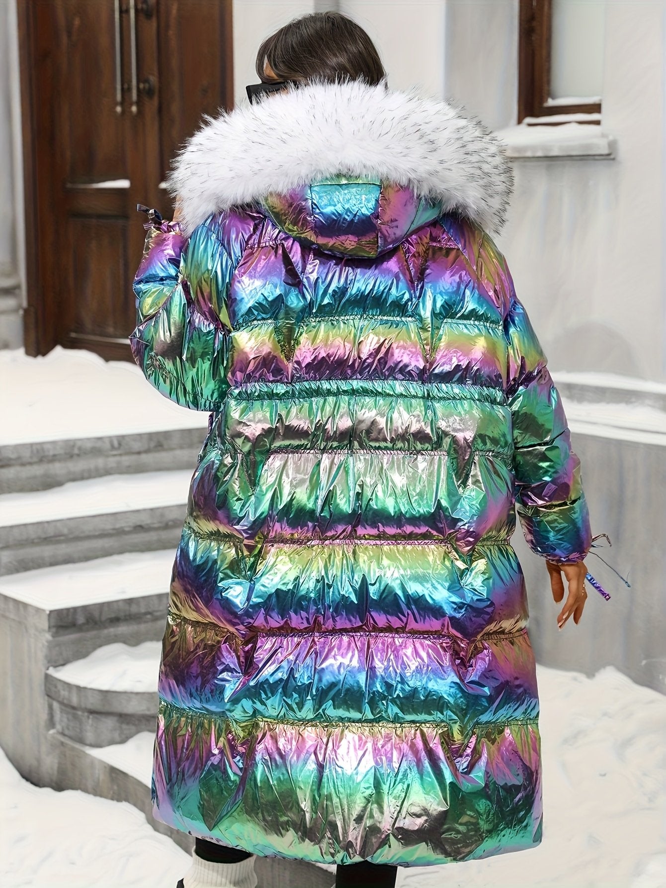 Close-up of the full-length zip on the women's winter coat