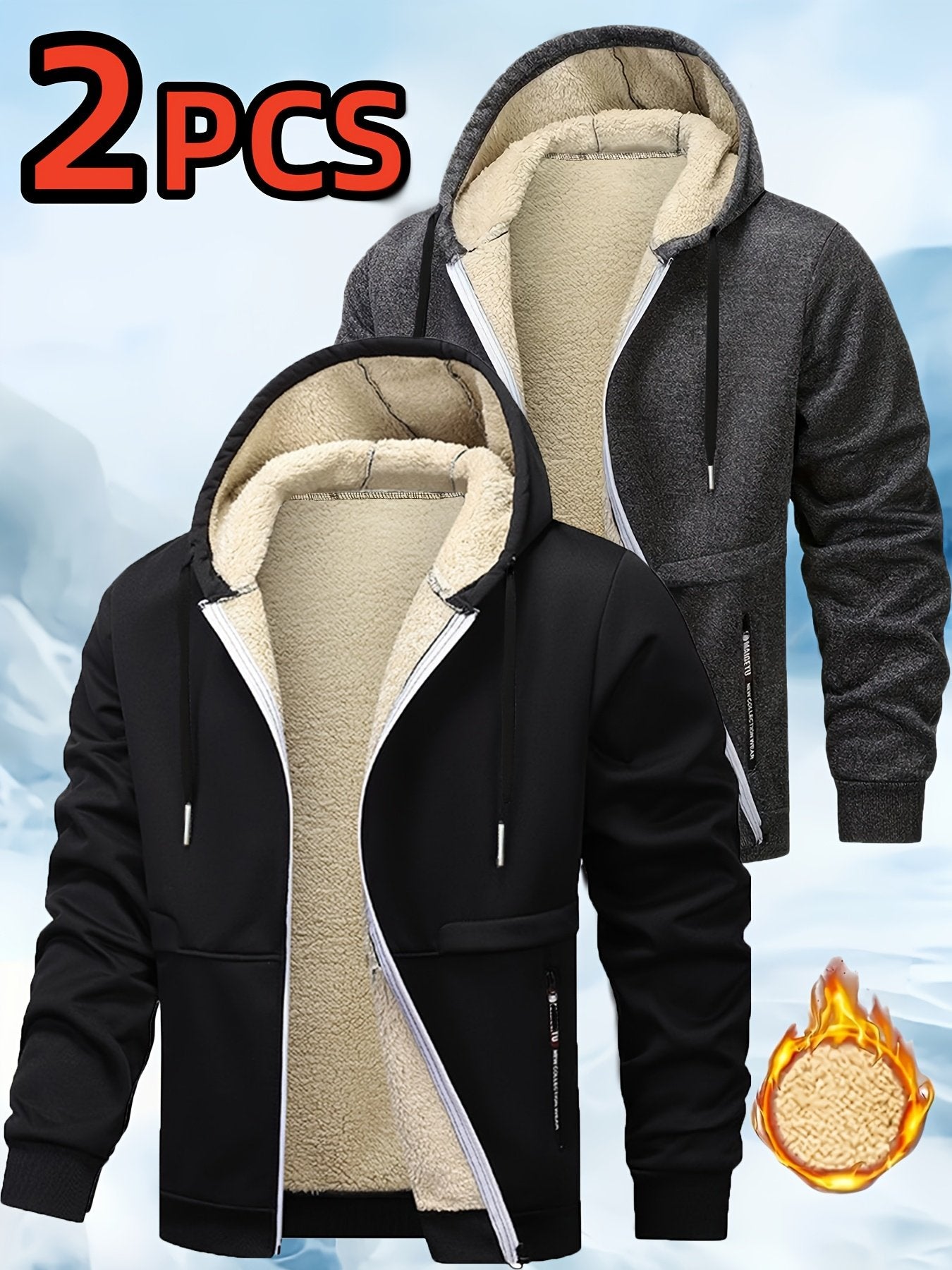 Men's winter jacket fleece lining and full-zip closure close-up detail