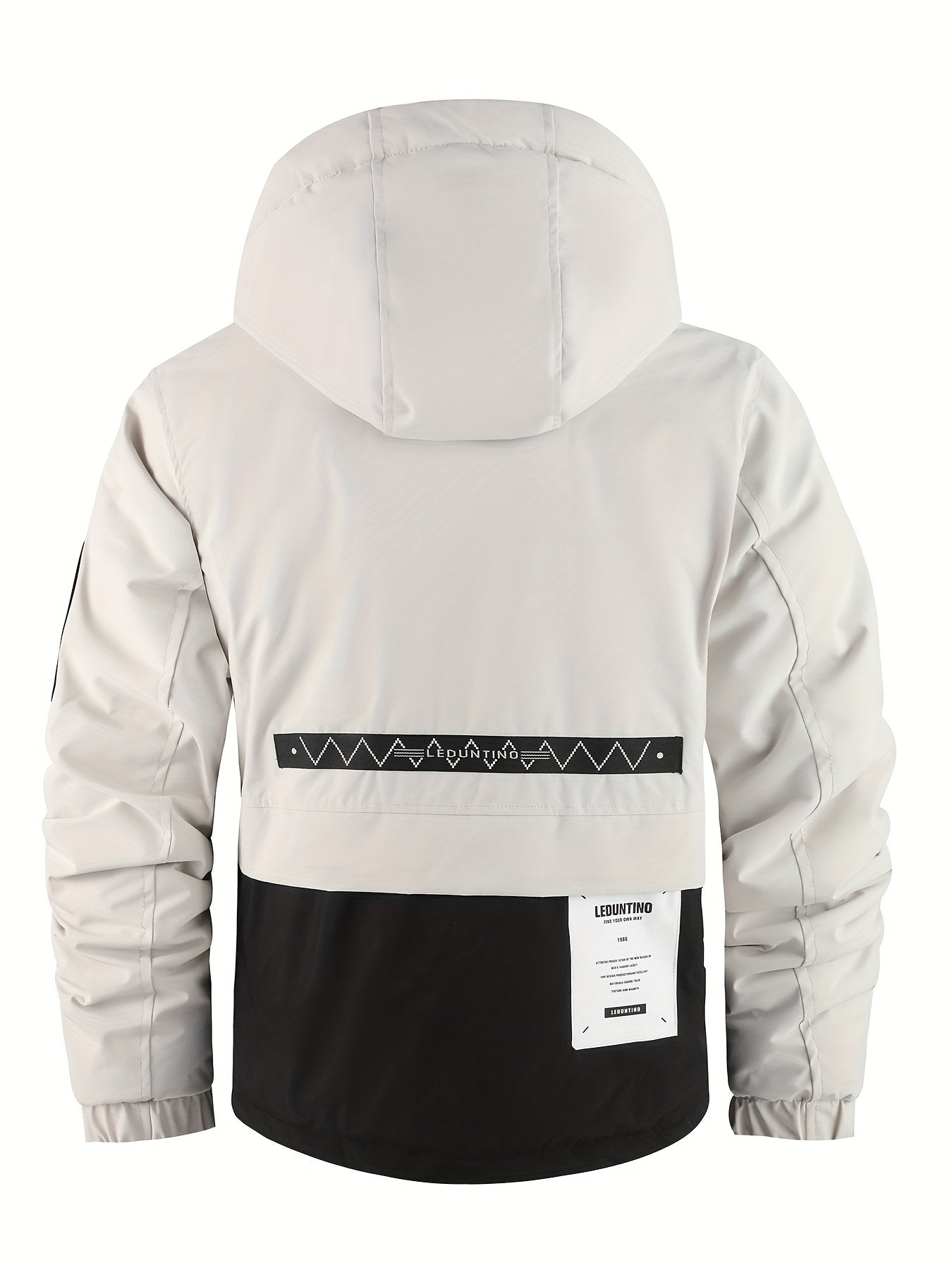 Men's hooded outdoor jacket with colour-block panels and zip placket