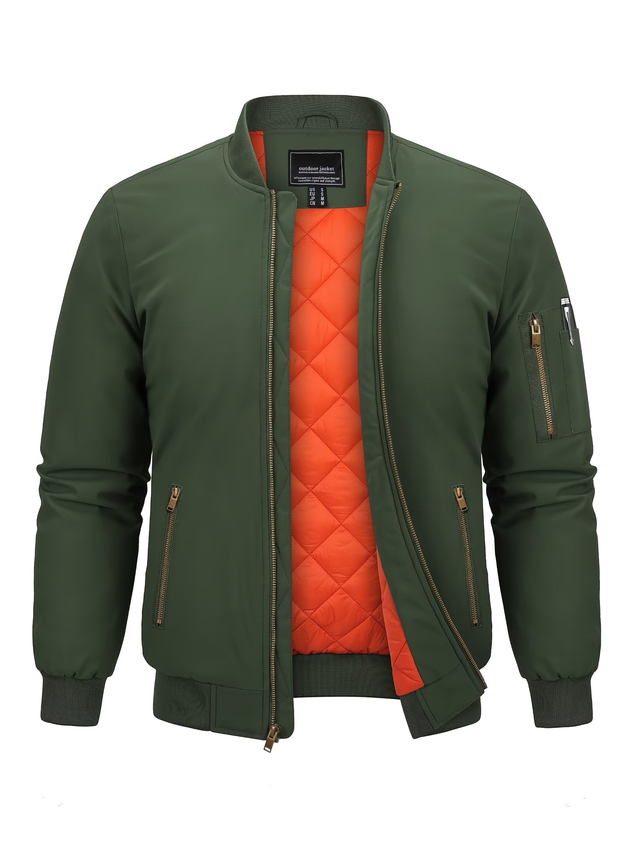 Winter padded bomber jacket for men in solid colour for outdoor activities