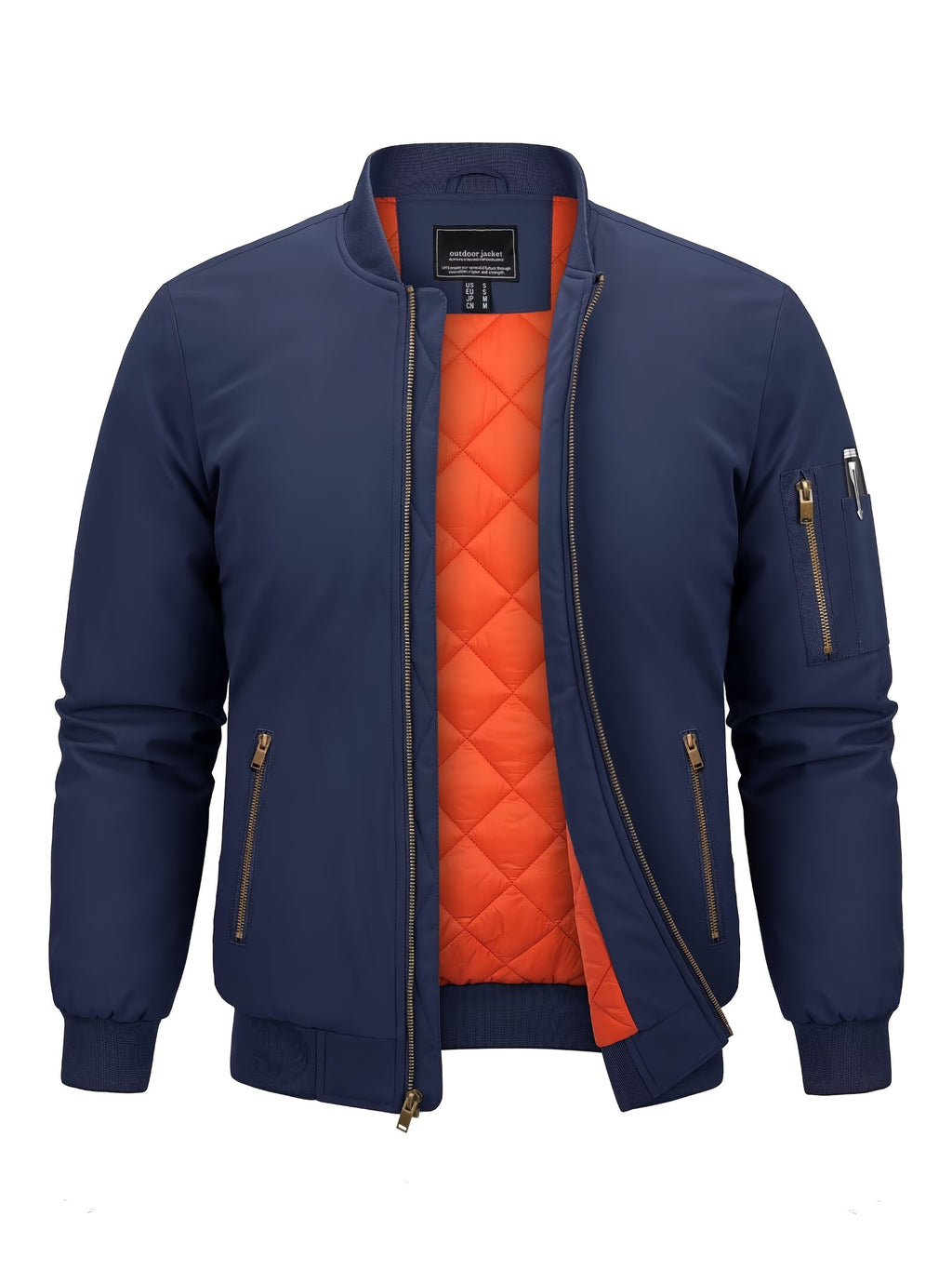 Men's thermal bomber jacket with full zip front for hiking and outdoor sports
