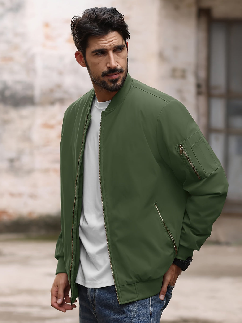 Men's casual padded bomber jacket in woven polyester for cold weather