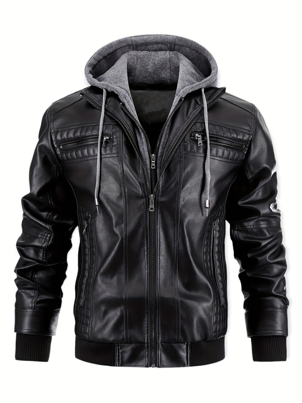 Close-up of the removable hooded layer on the men's bomber jacket