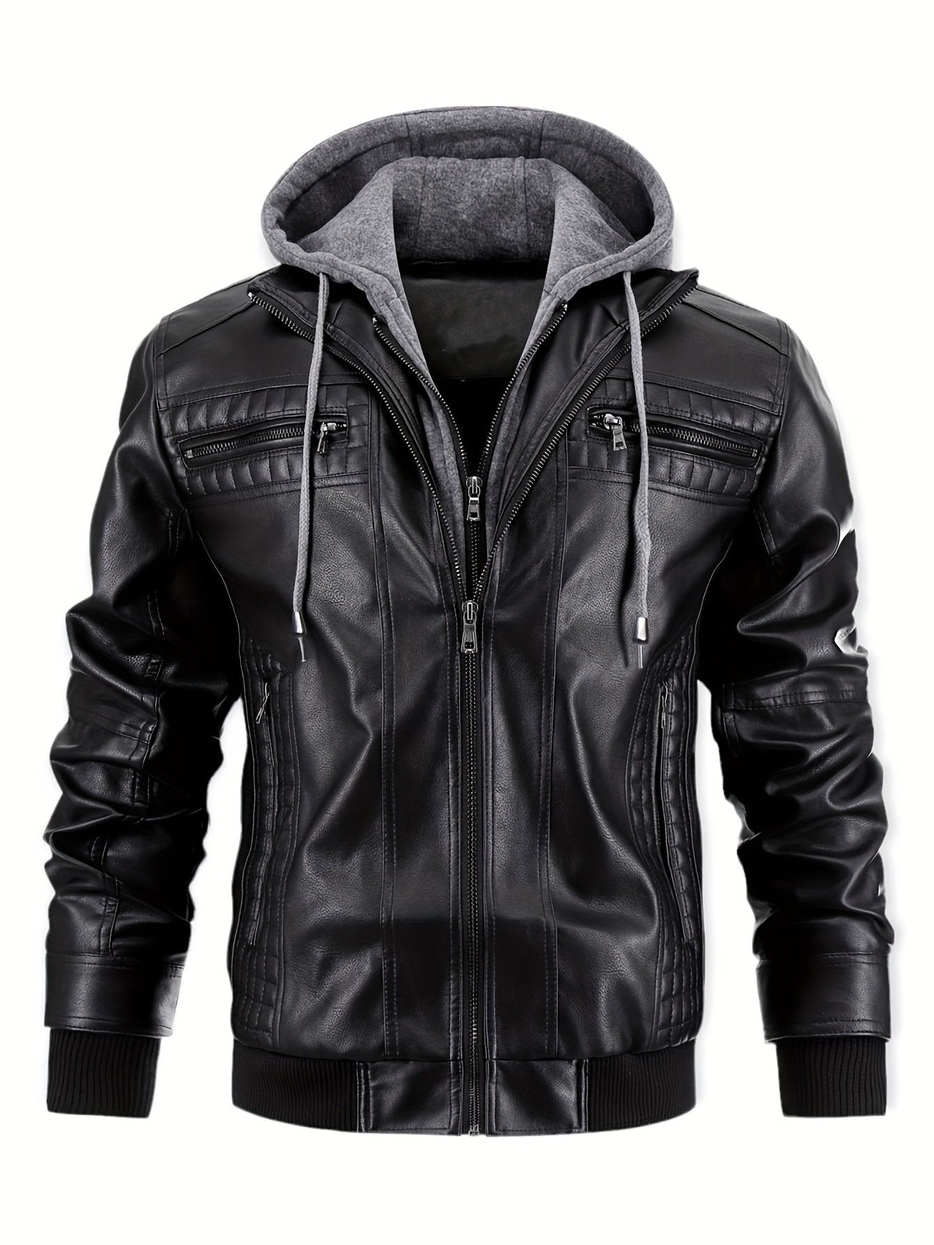 Close-up of the removable hooded layer on the men's bomber jacket