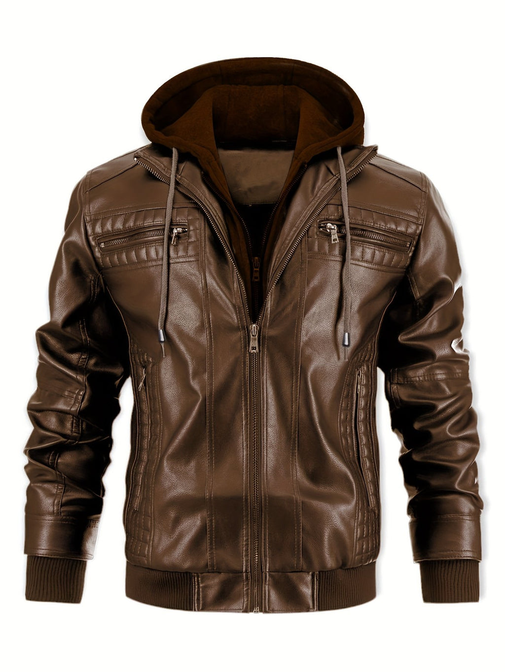 Zip pocket detail on the men's PU biker jacket