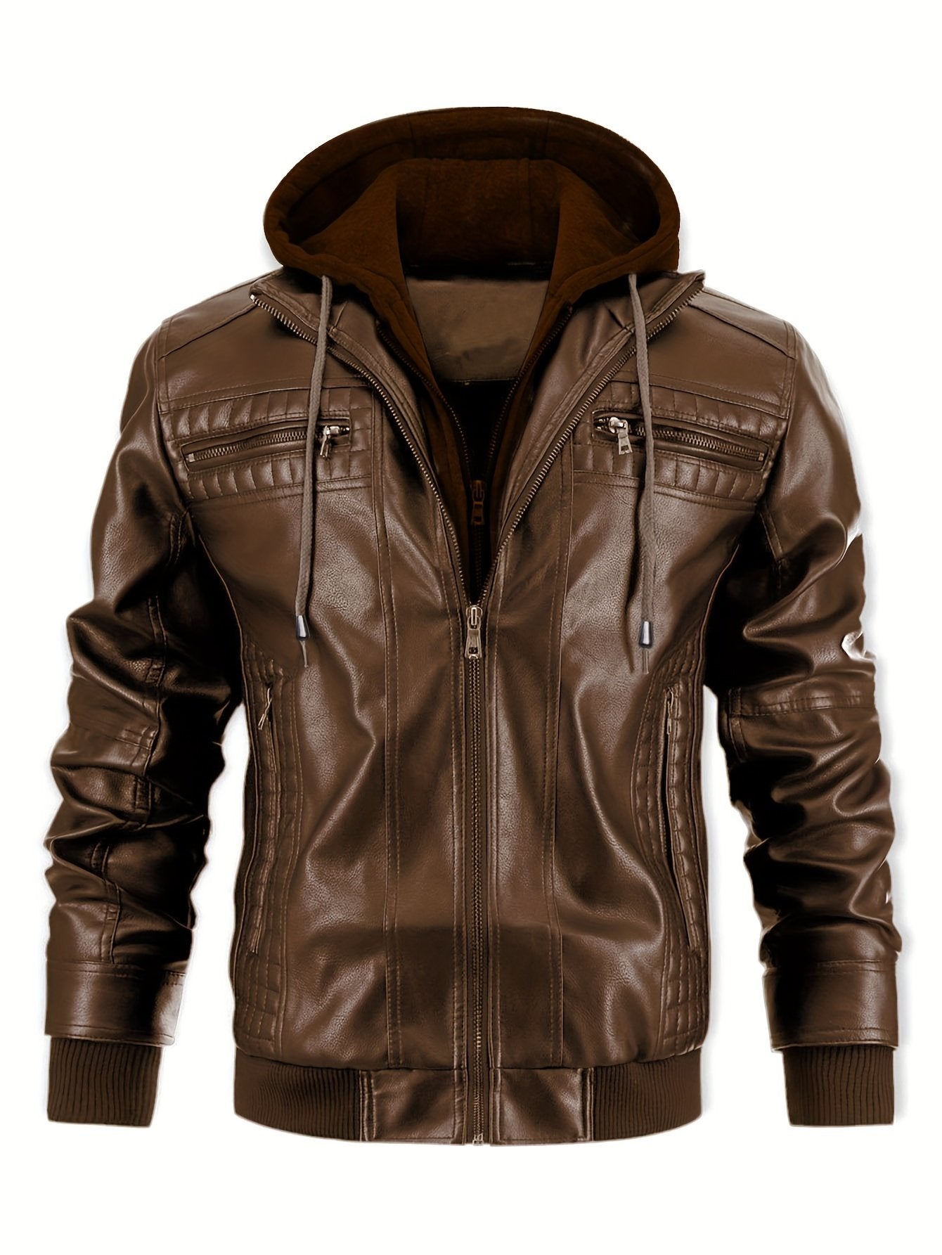 Zip pocket detail on the men's PU biker jacket