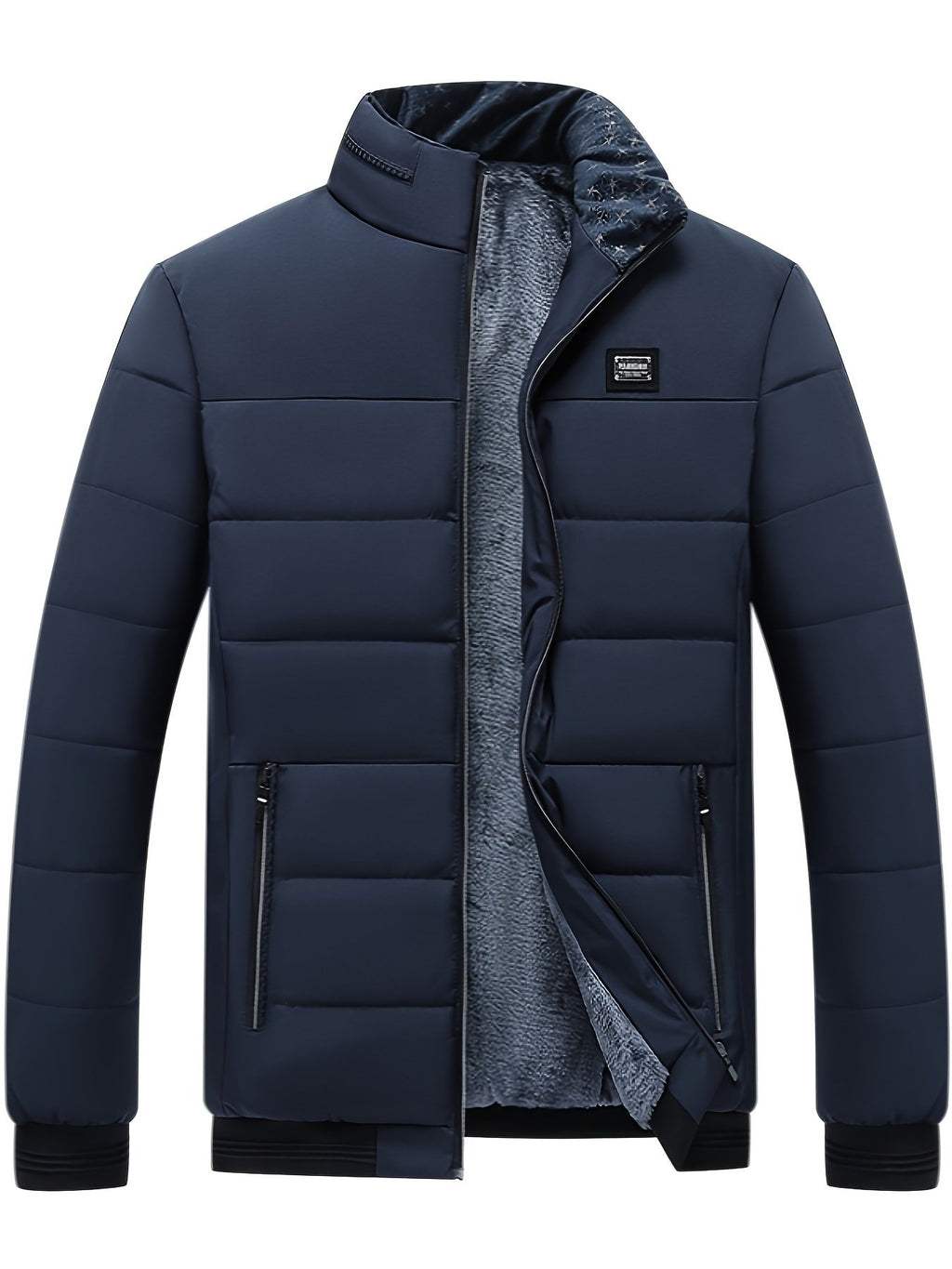 Velvet lined padded winter jacket for men in regular fit woven fabric