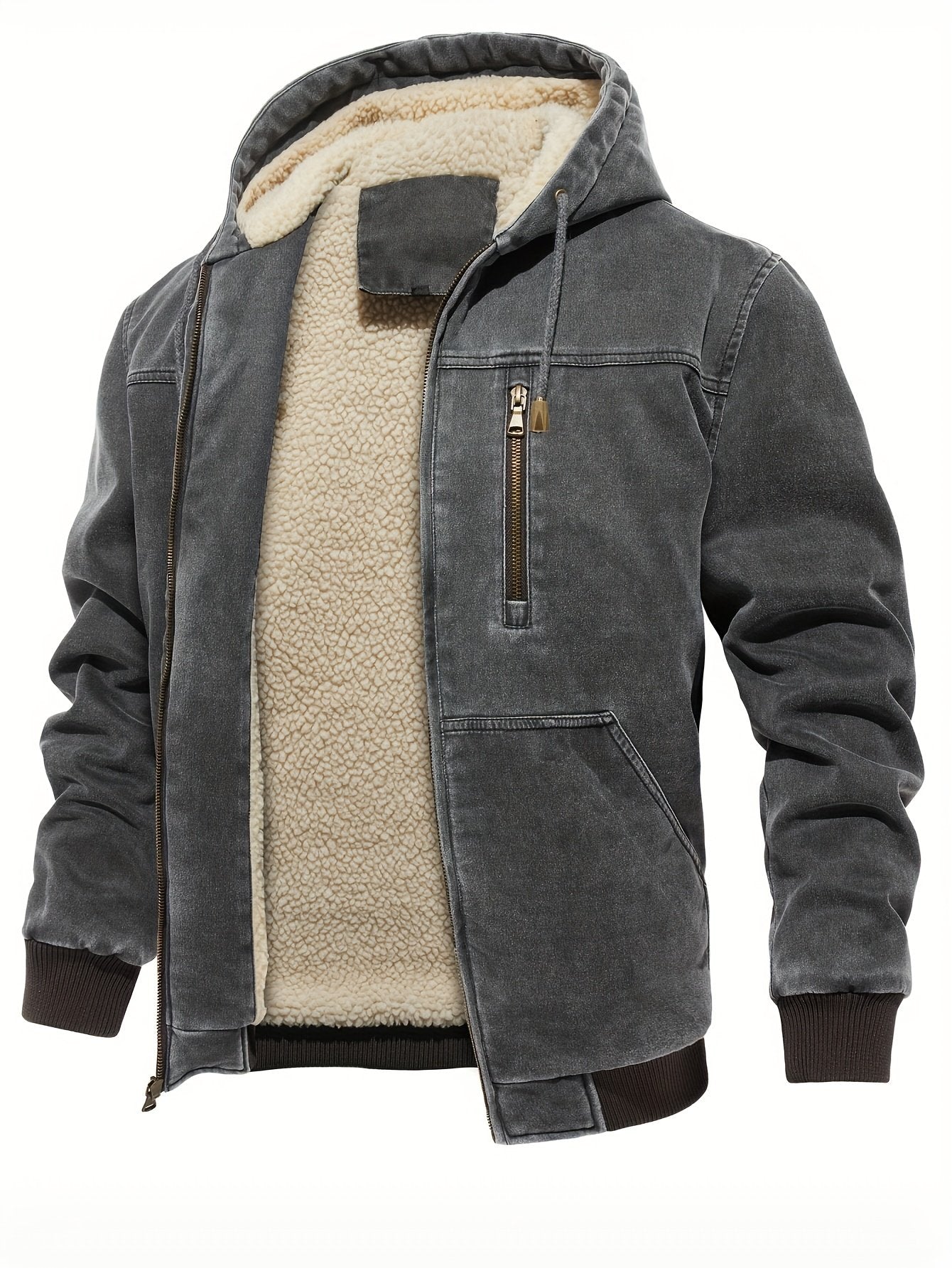 Men's vintage hooded jacket with woven polyester fabric for casual wear