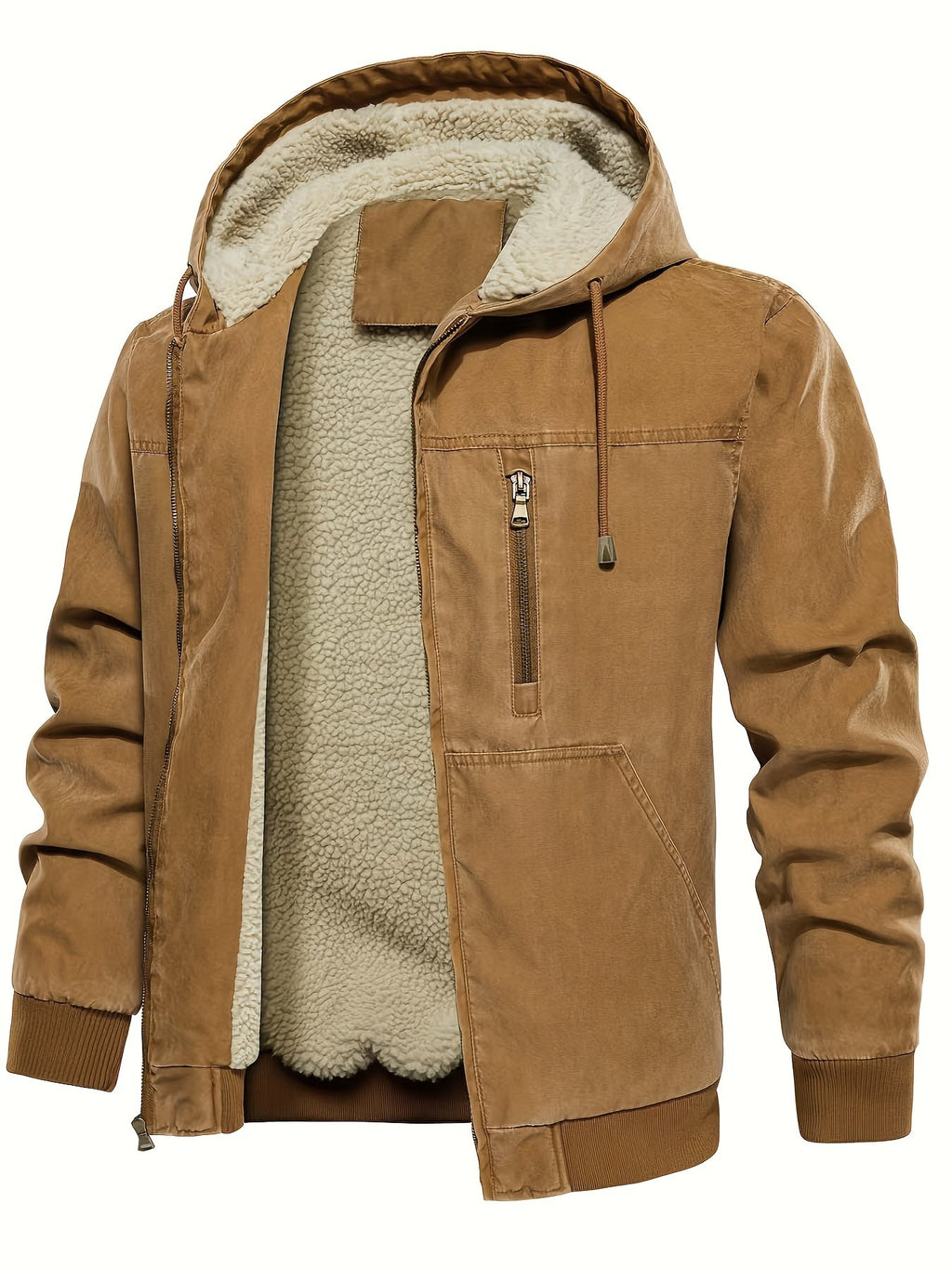 Retro distressed hooded winter jacket for men in casual solid colour
