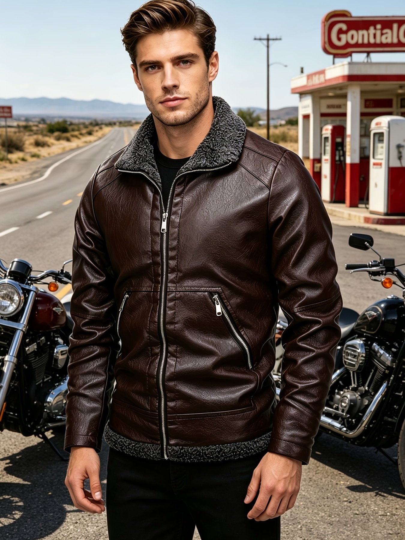Close-up of the fleece-lined lapel on the men's winter jacket