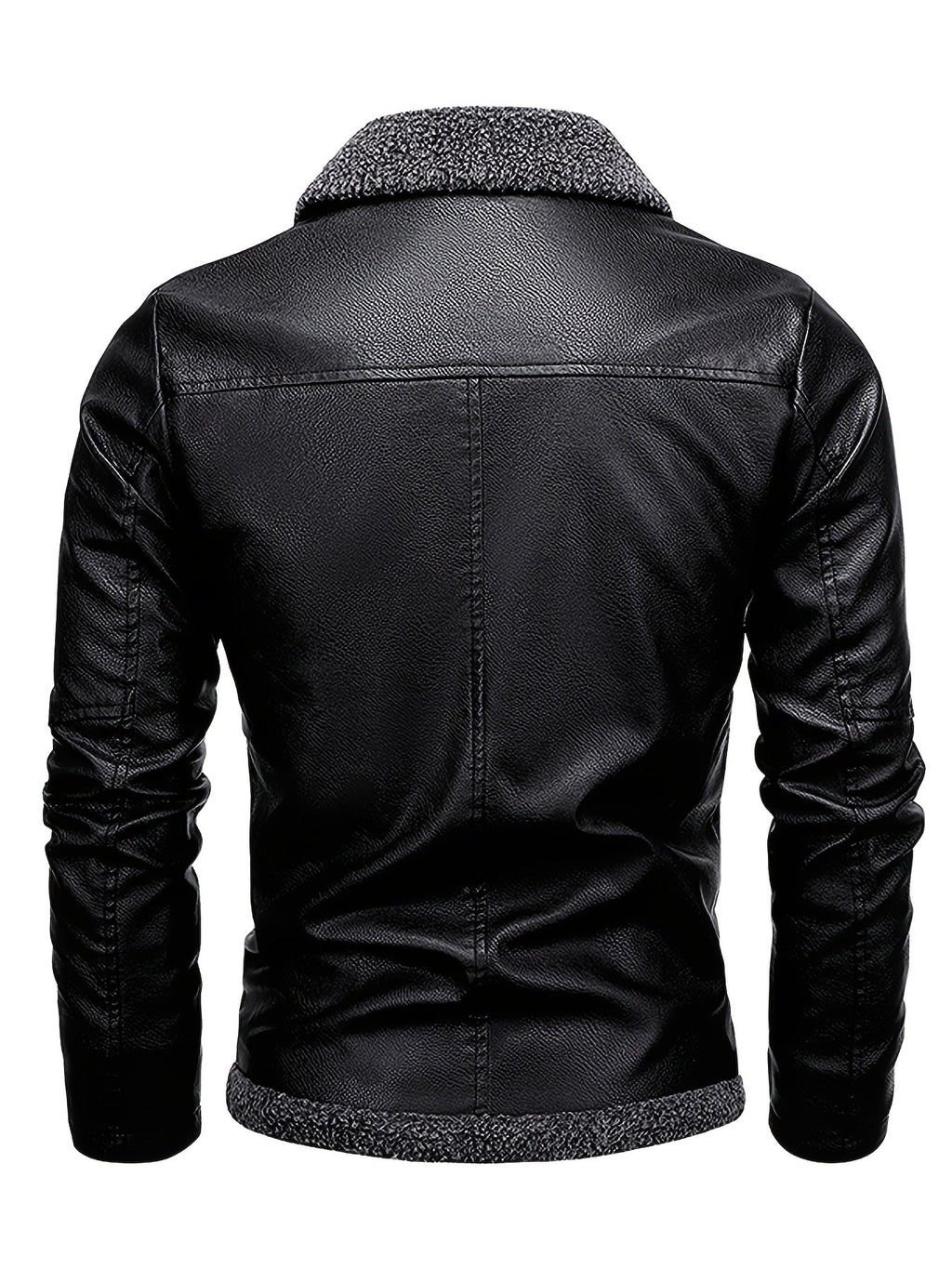 Side view of the men's slim fit fleece-lined leather jacket