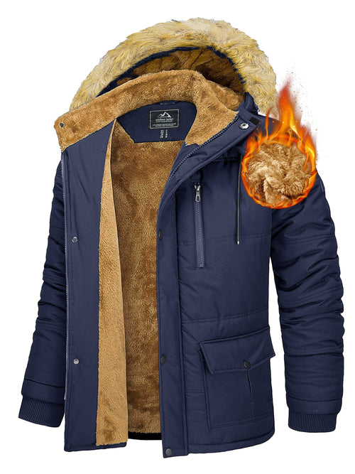 Men's 6-pocket fleece parka jacket with hood for cold UK winter