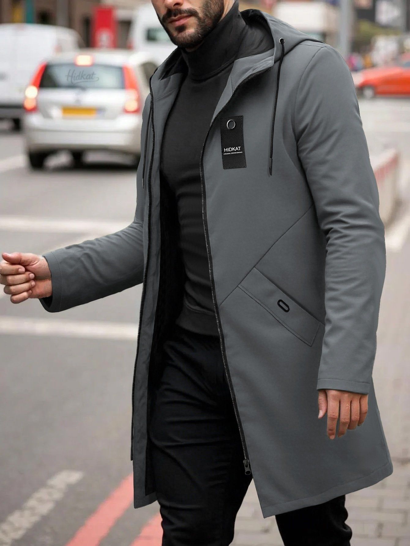 Fern green men's mid-length windbreaker styled for casual daily wear