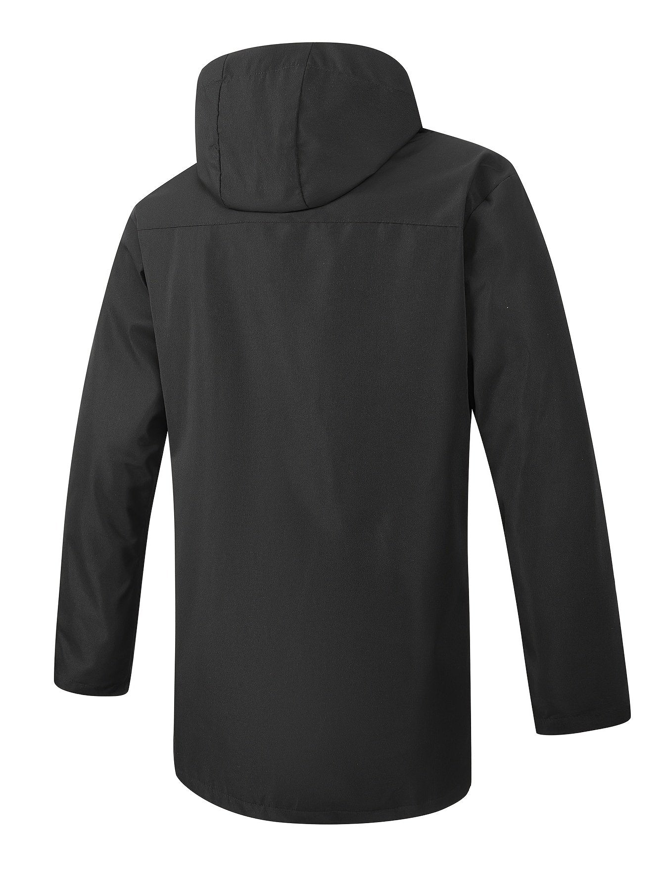 Close-up of the adjustable drawstring hood on the men's windbreaker jacket