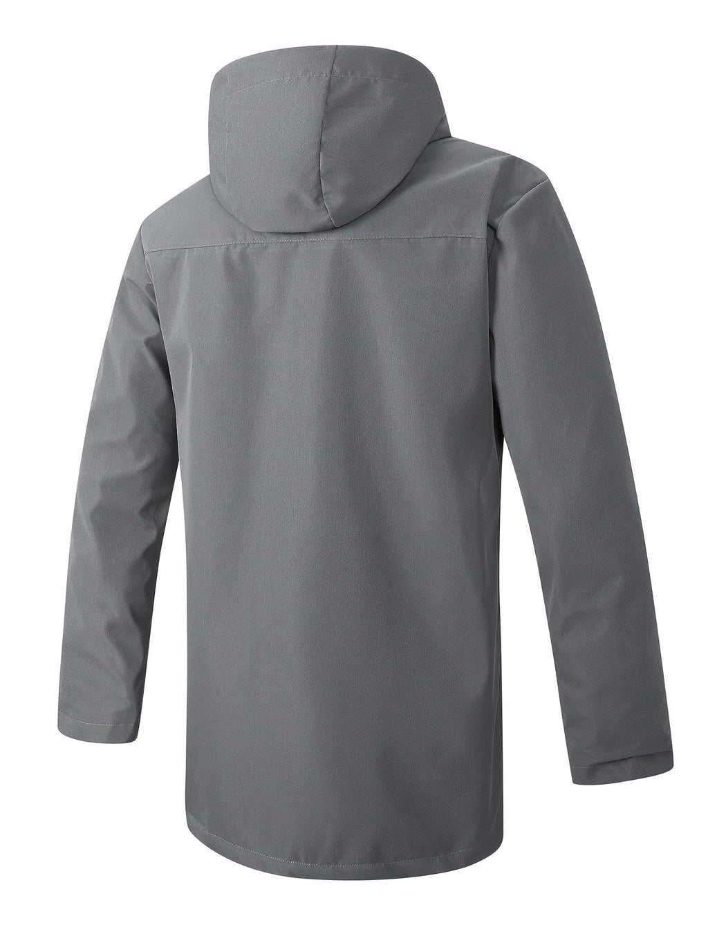 Side view of the mid-length cut on the men's hooded windbreaker