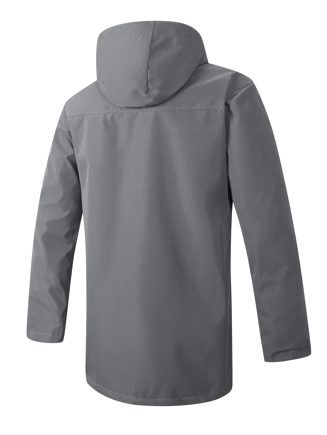 Side view of the mid-length cut on the men's hooded windbreaker
