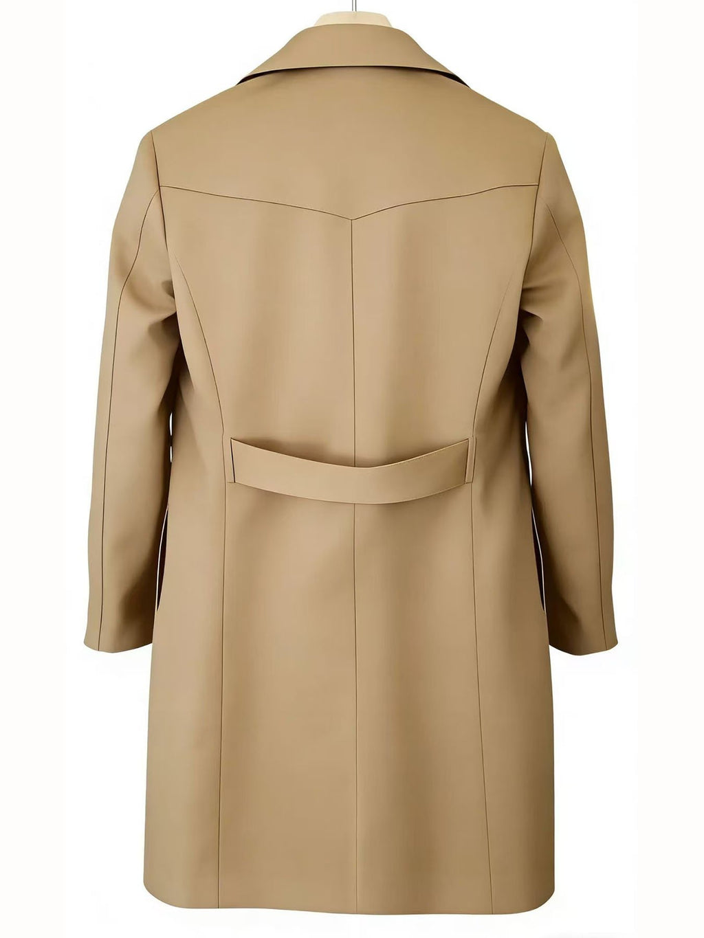 Side view of the regular fit men's trench coat showing the mid-length cut