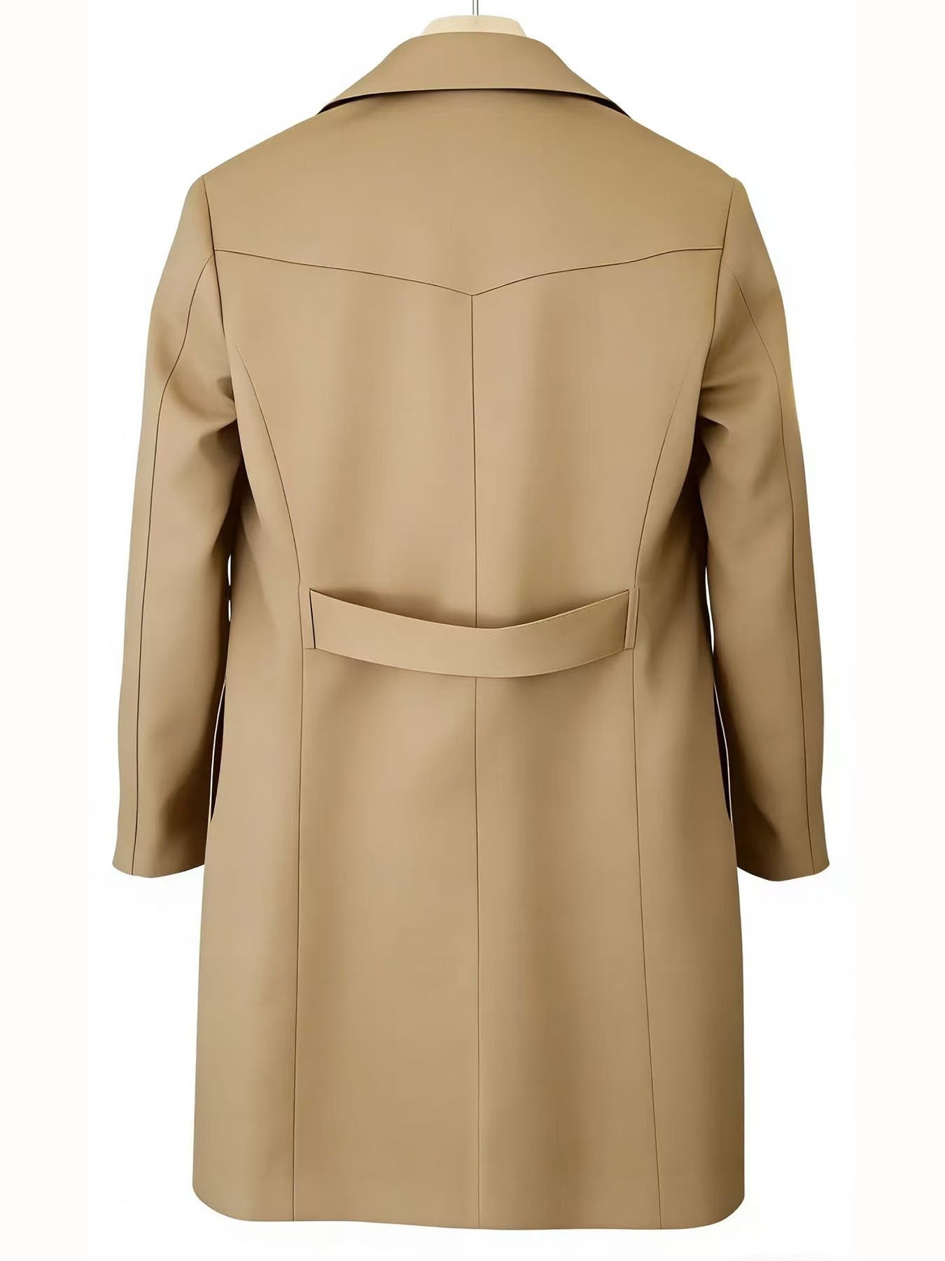 Side view of the regular fit men's trench coat showing the mid-length cut