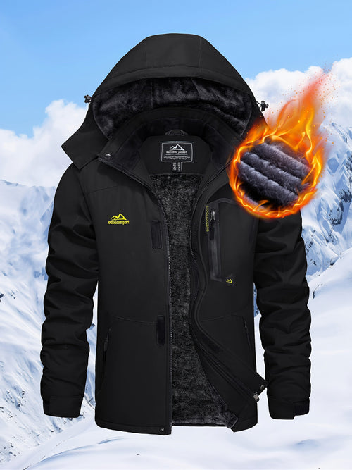 Men's fleece lined hooded outdoor parka jacket in warm winter design for sport