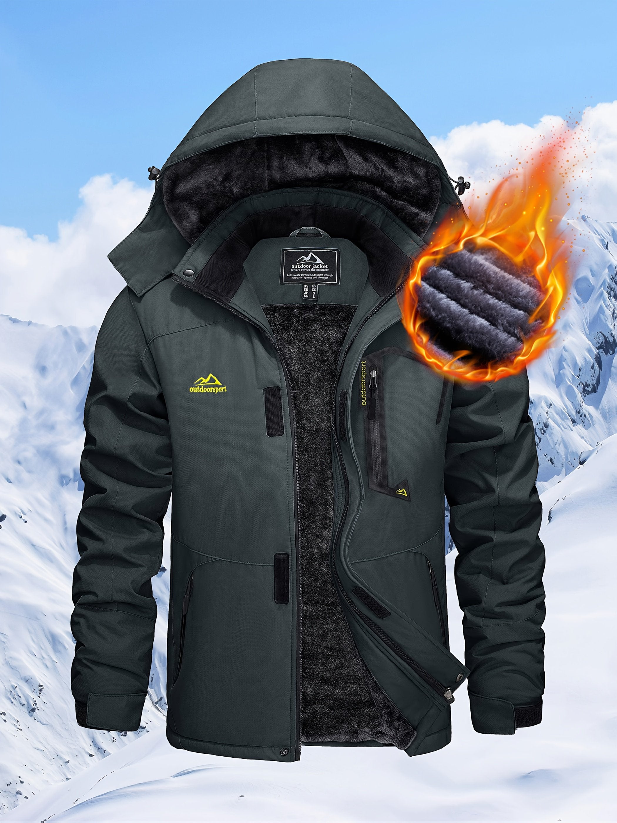 Thick winter parka for men with fleece lining hooded design for outdoor sport