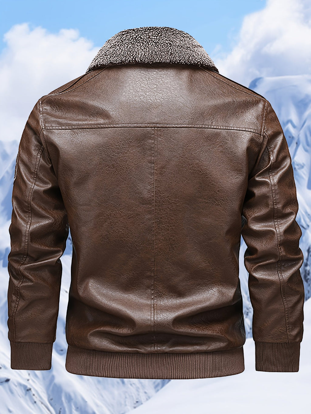 Close-up of the fleece lining inside the men's biker jacket