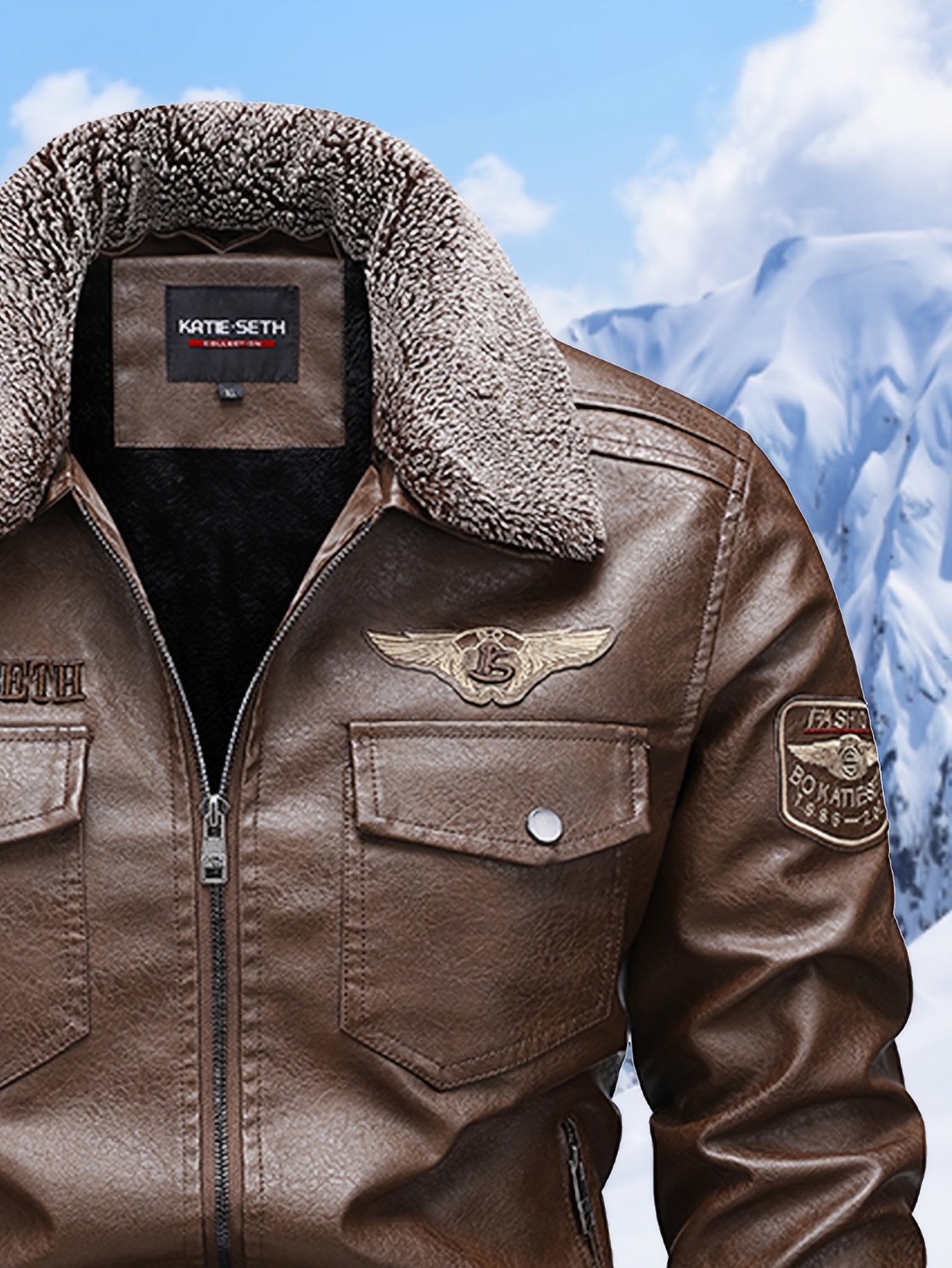 Zip pocket detail on the men's fleece-lined moto jacket