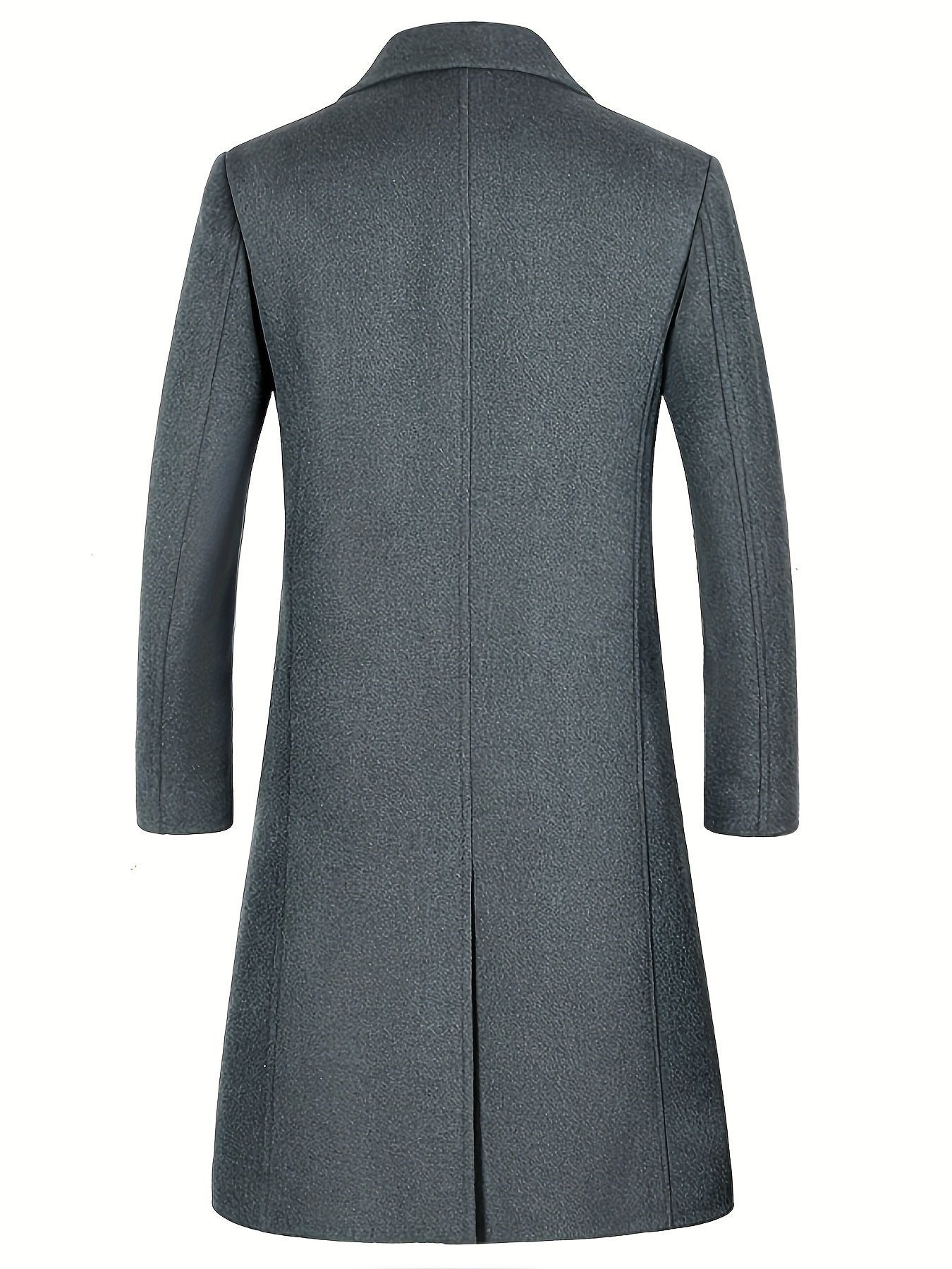 Close-up of the lapel collar on the men's wool blend winter overcoat