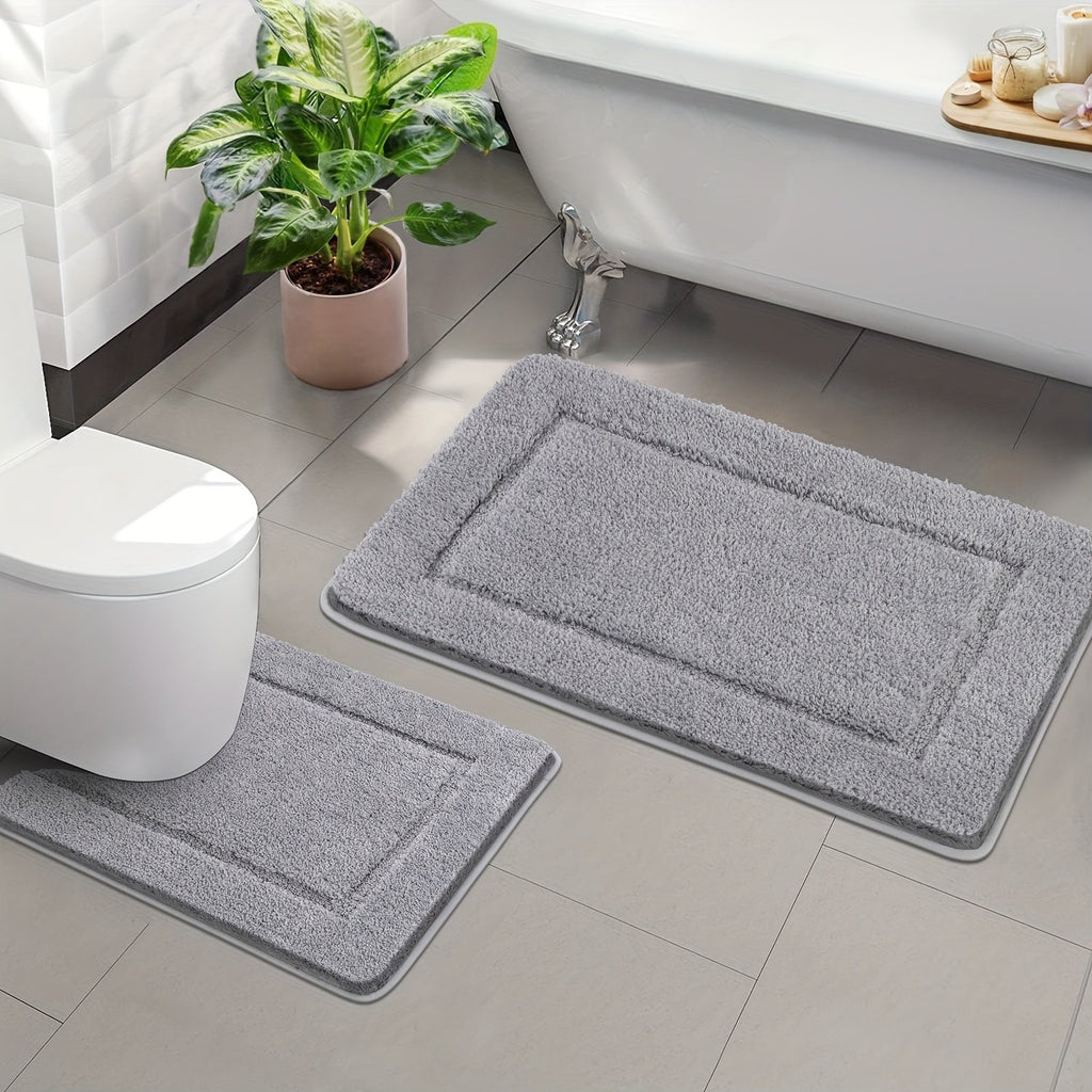 Non Slip Bath Mat Set 2pcs Shaggy Microfiber Machine Washable Bath Mats with Toilet Rug Absorbent Soft Shower Rug for Bathroom - image 1