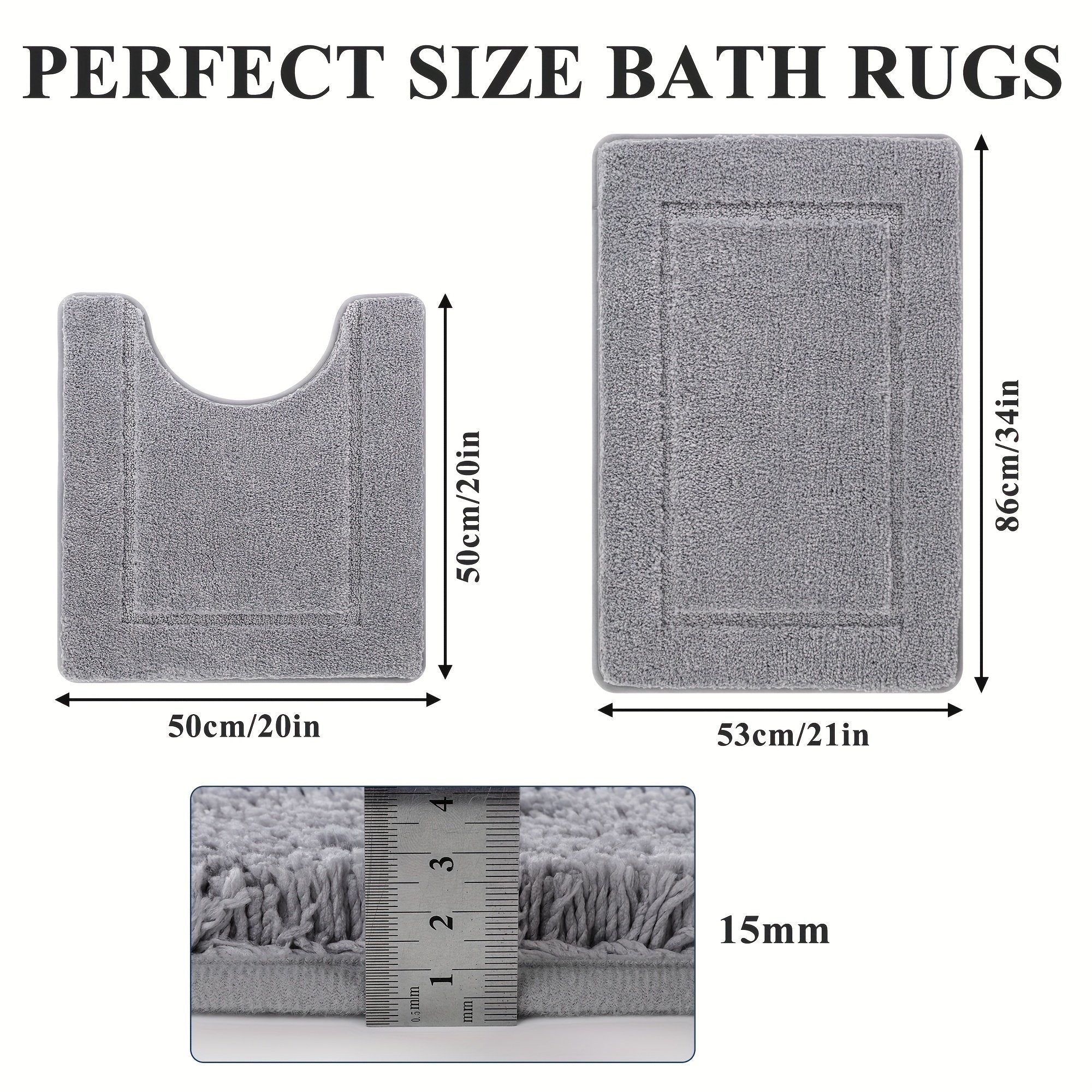 Non Slip Bath Mat Set 2pcs Shaggy Microfiber Machine Washable Bath Mats with Toilet Rug Absorbent Soft Shower Rug for Bathroom - image 3