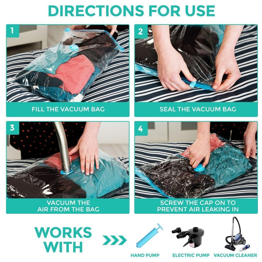 Double zip seal and valve on jumbo reusable vacuum compression bag