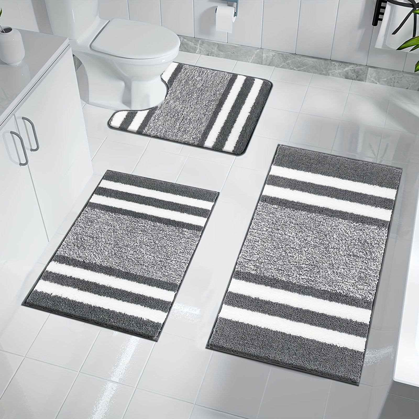 Set of 3 Luxurious Bath Mats And a Pedestal Mat, Featuring Ultra-Soft Microfiber, Plush Bathroom Rugs That Are Machine Washable And Highly Absorbent for Your Shower - image 3