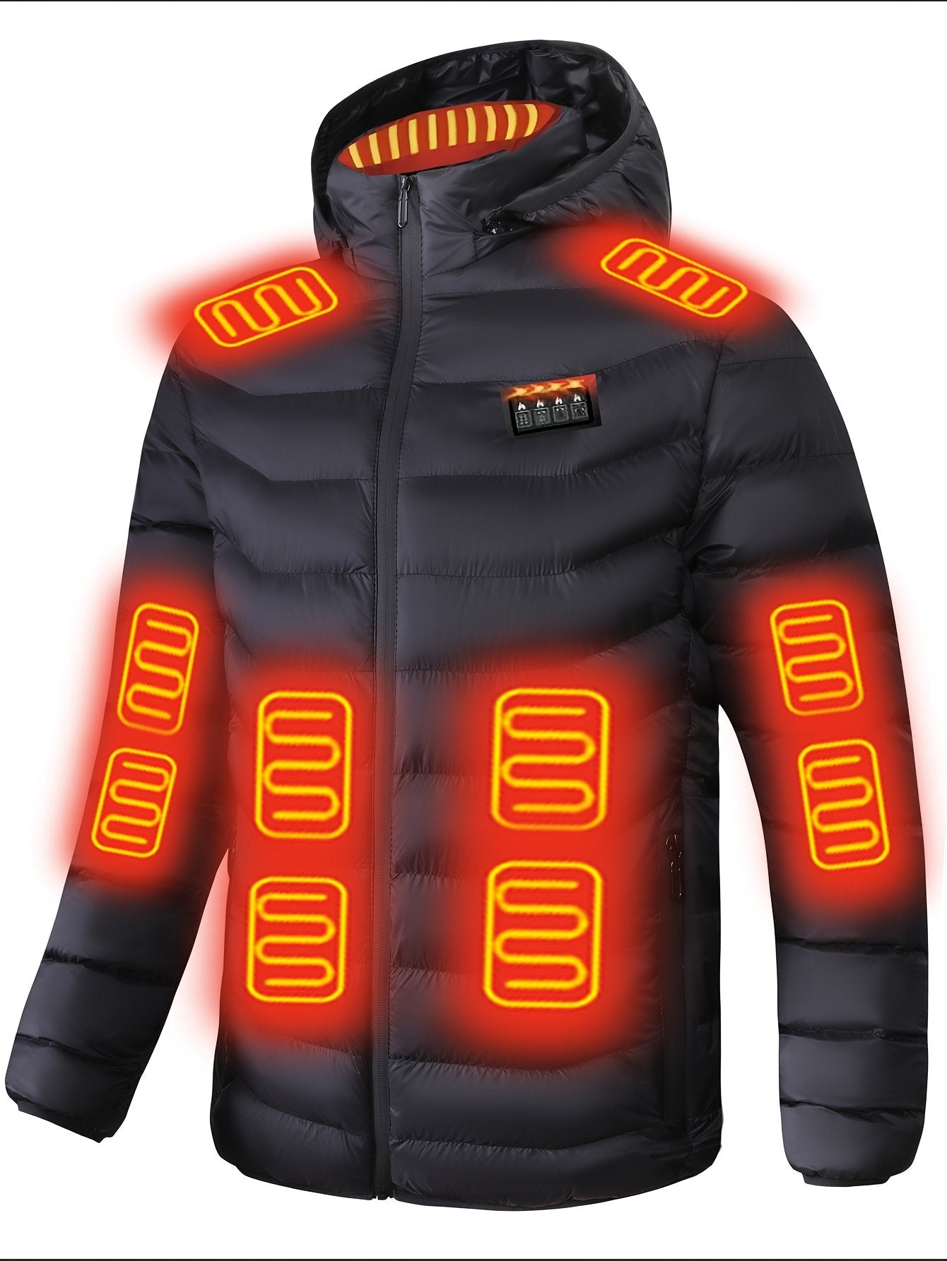 Electric smart heated jacket for men with 21 heating zones and hooded design