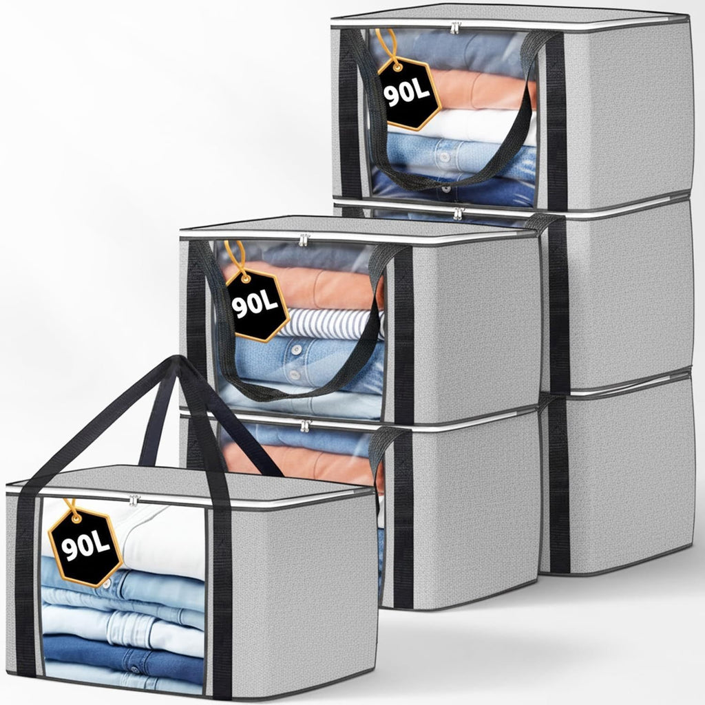 Large 90L foldable storage bag with clear window for clothes and bedding