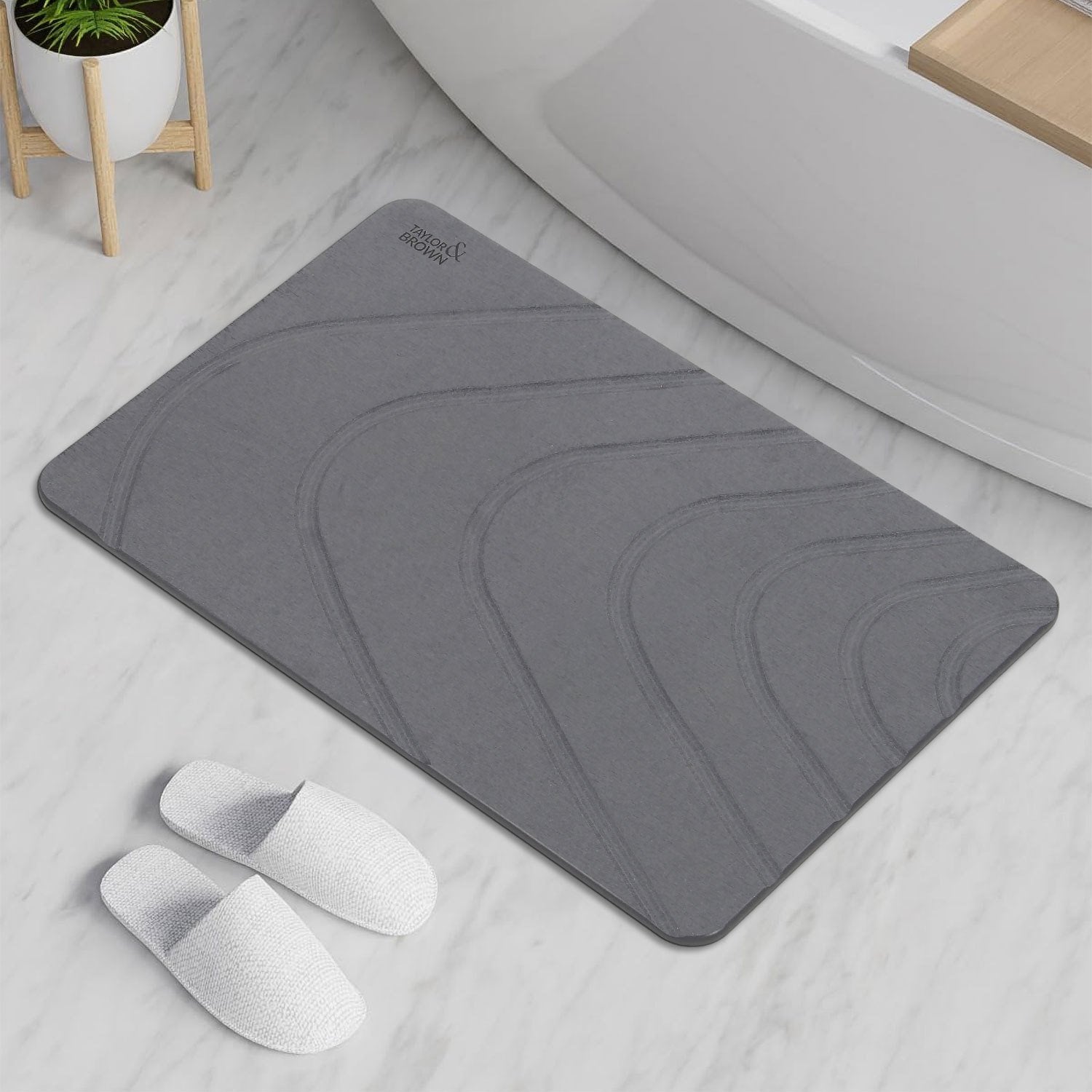 Taylor & Brown Stone Bath Mat Diatomaceous Earth Bathroom Shower Non-Slip Super Absorbent Quick Dry Floor Kitchen Natural Easy to Clean 60x39cm - image 1