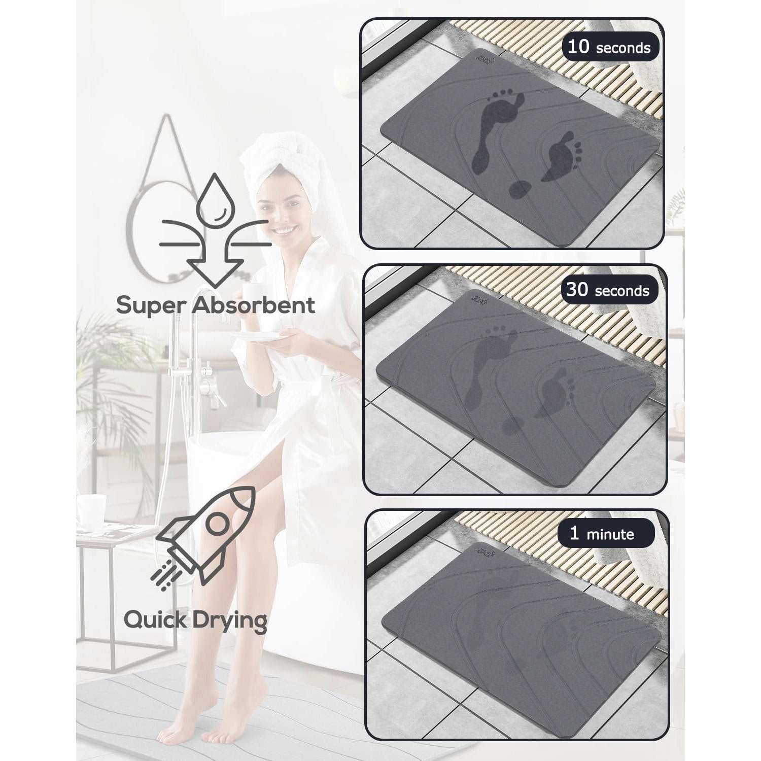 Taylor & Brown Stone Bath Mat Diatomaceous Earth Bathroom Shower Non-Slip Super Absorbent Quick Dry Floor Kitchen Natural Easy to Clean 60x39cm - image 6
