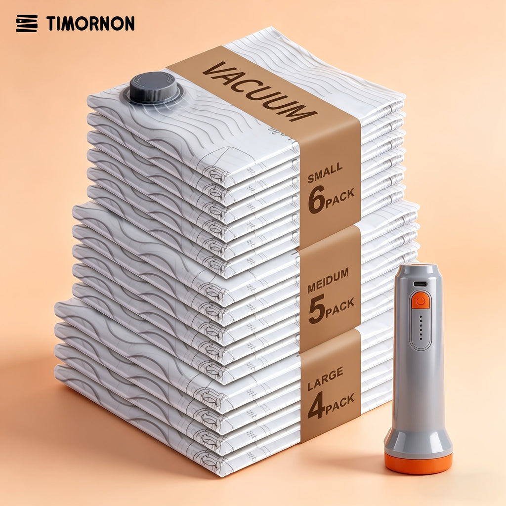 Travel vacuum storage bags with cordless rechargeable pump for packing