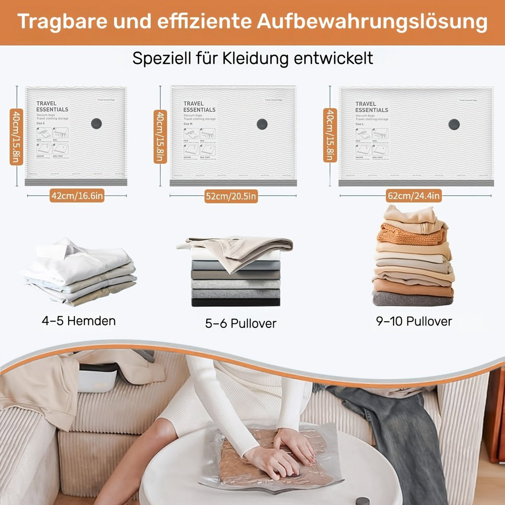 Travel vacuum bag packed with clothes to save suitcase space