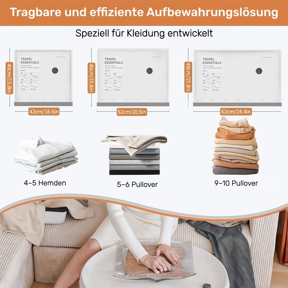 Travel vacuum bag packed with clothes to save suitcase space