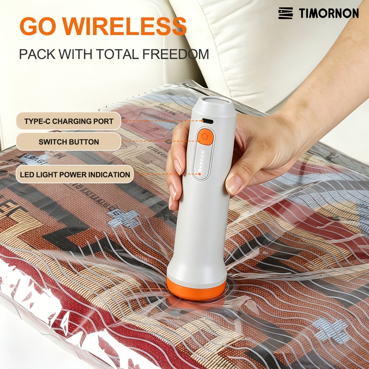 Cordless 1500mAh pump for travel vacuum storage bags