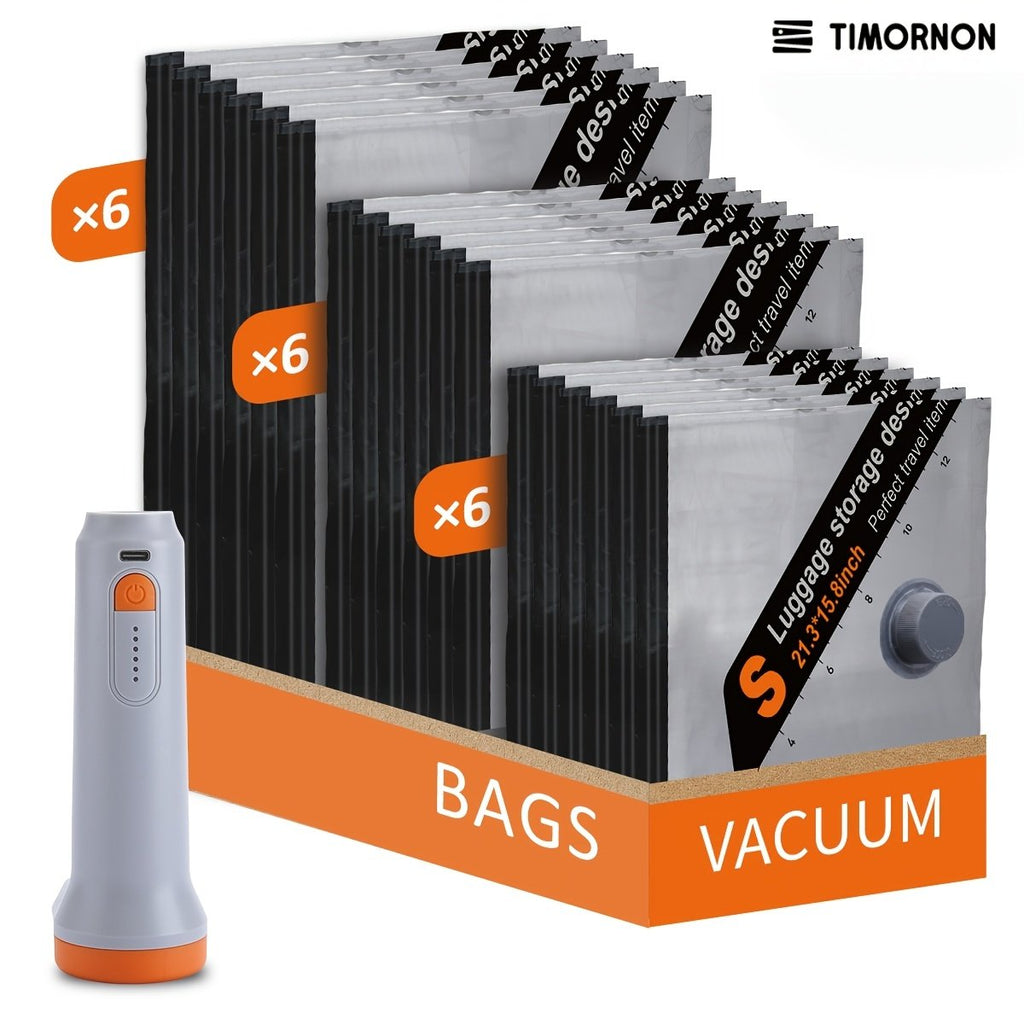 6 pack electric vacuum storage bags in grey matte with rechargeable USB pump