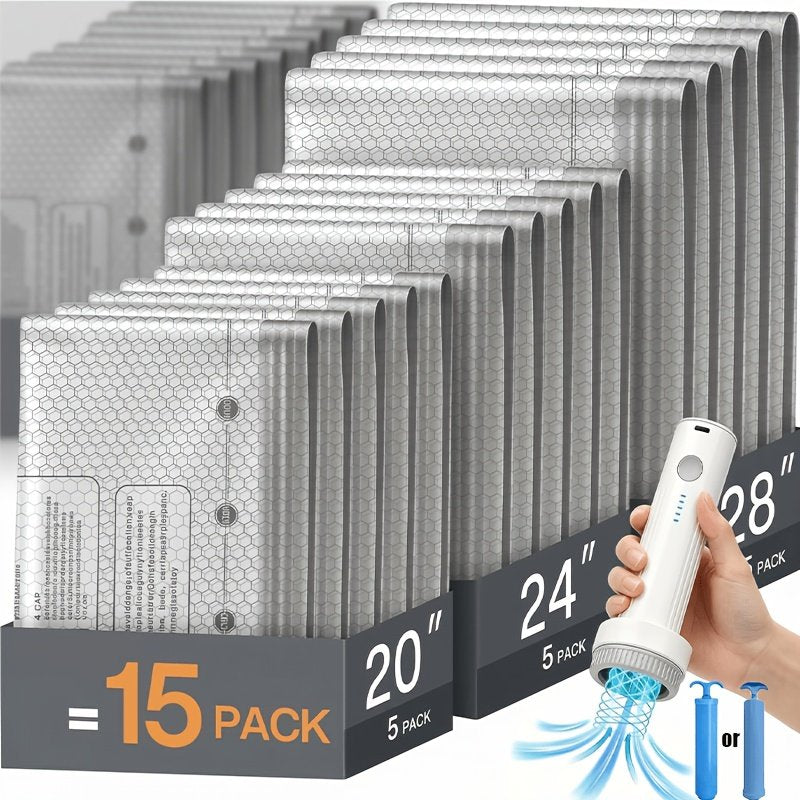 15 pack travel vacuum compression bags with free blue manual hand pump